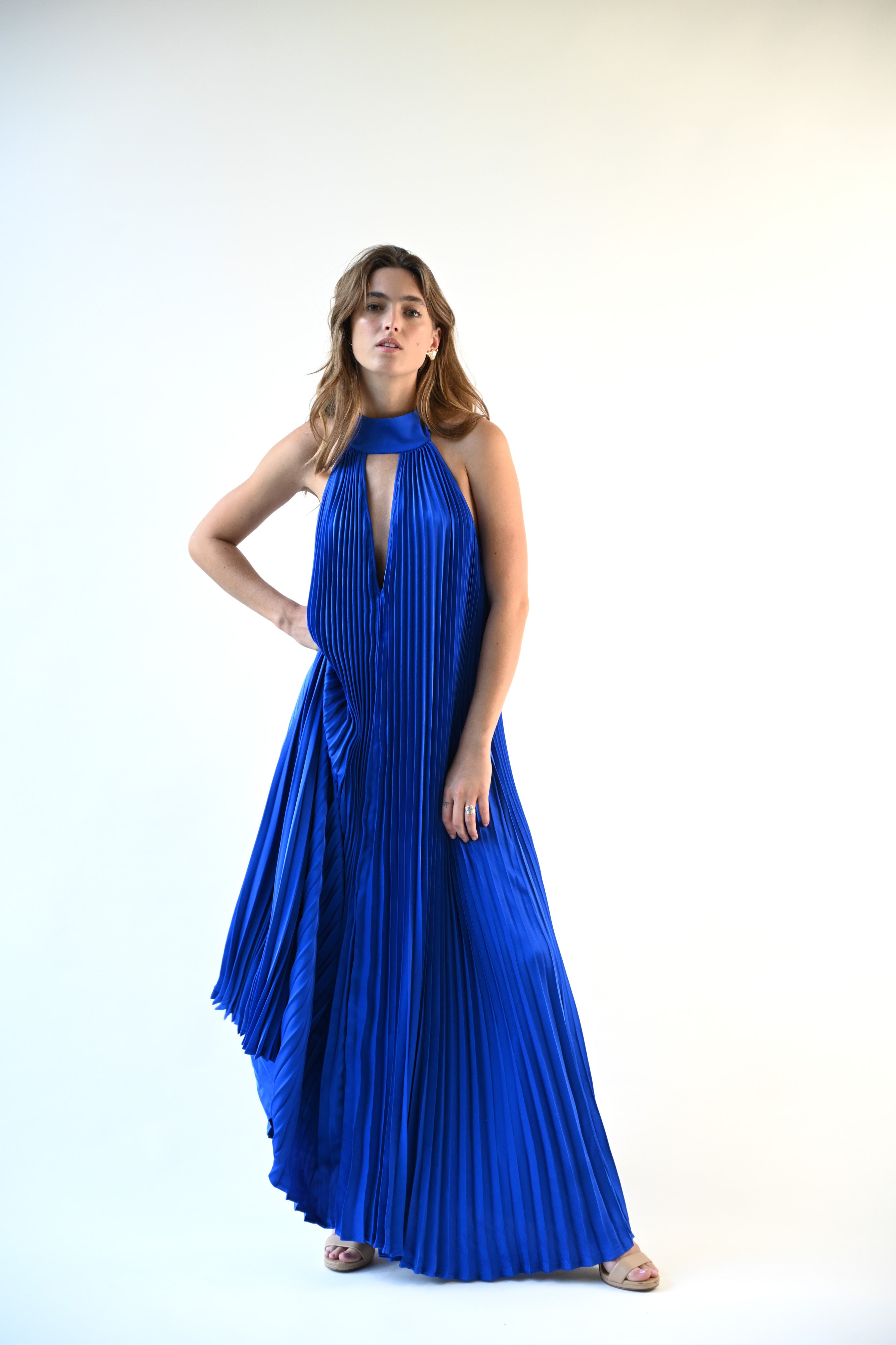 Valley Pleated Dress — Cobalt