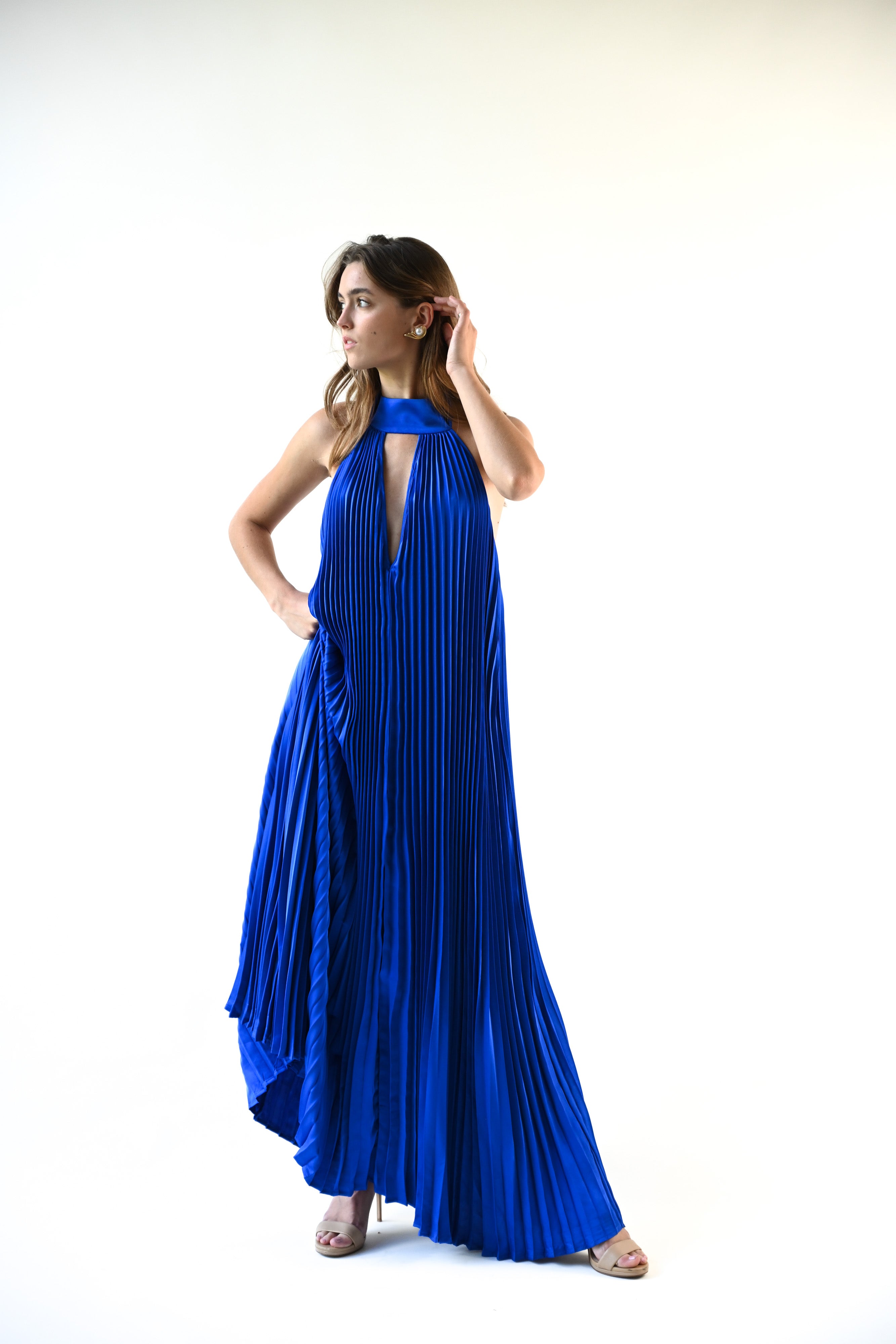 Valley Pleated Dress — Cobalt