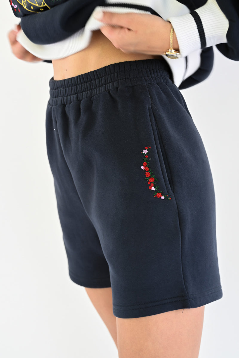 Herald Floral Sweat Shorts — Navy
