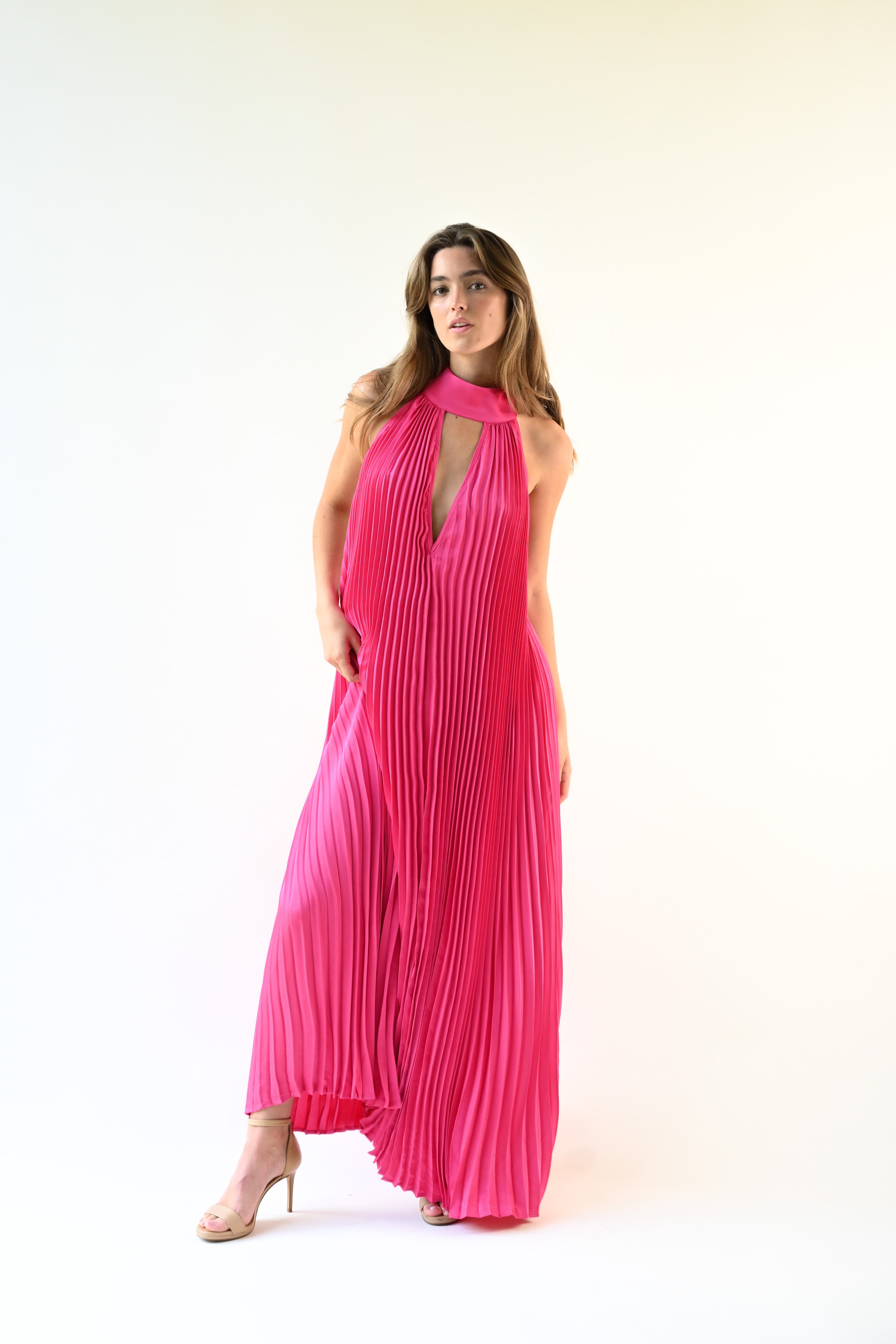 Valley Pleated Dress — Pink