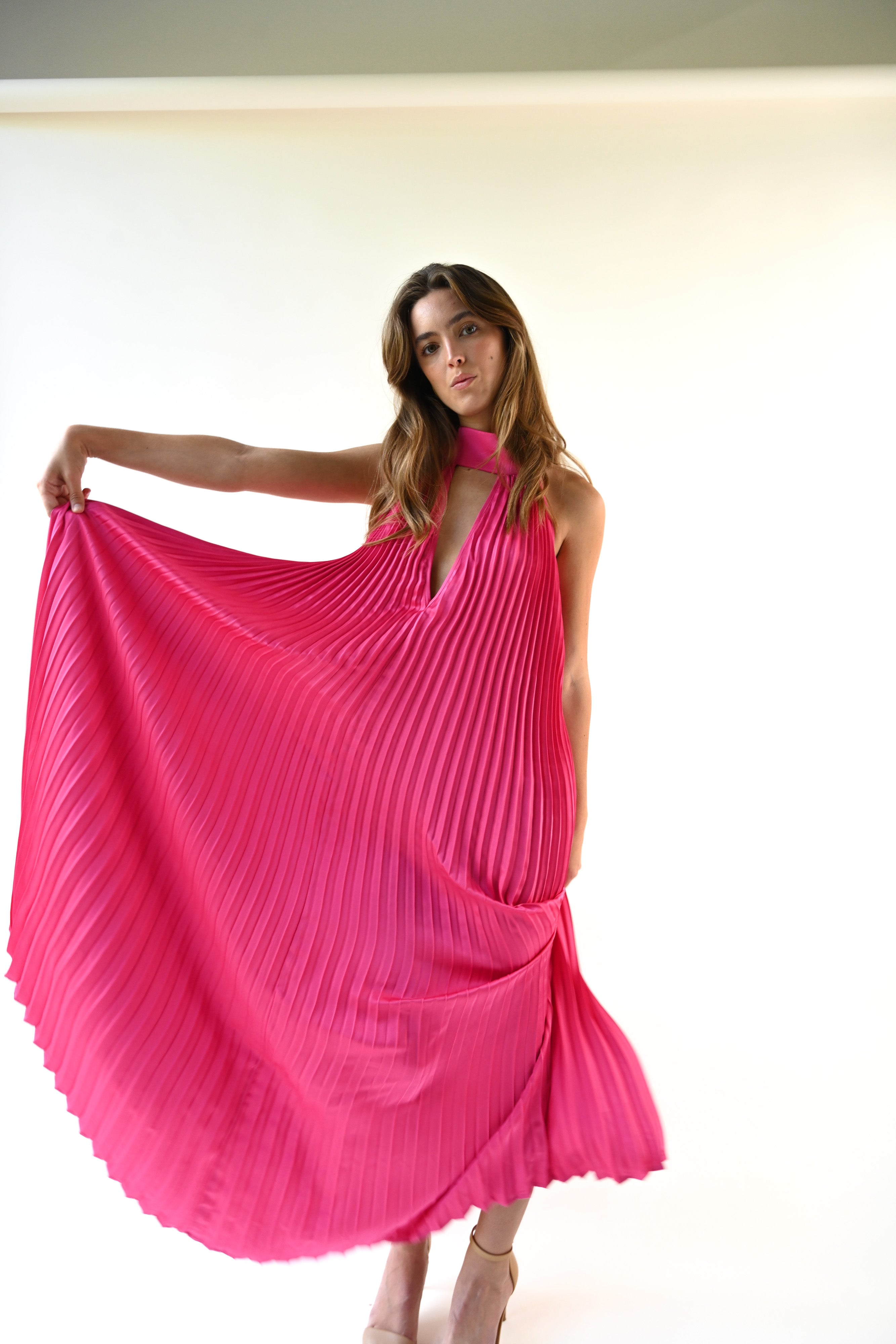 Valley Pleated Dress — Pink