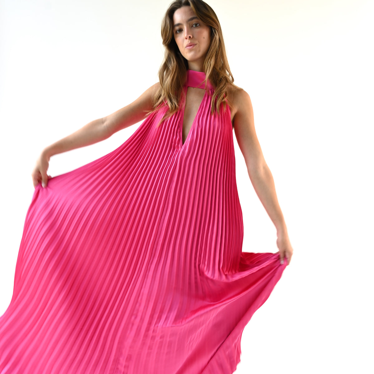 Yellow The Label Valley Pleated Dress Pink M/L Yellow The Label Valley Pleated Dress Pink M/L