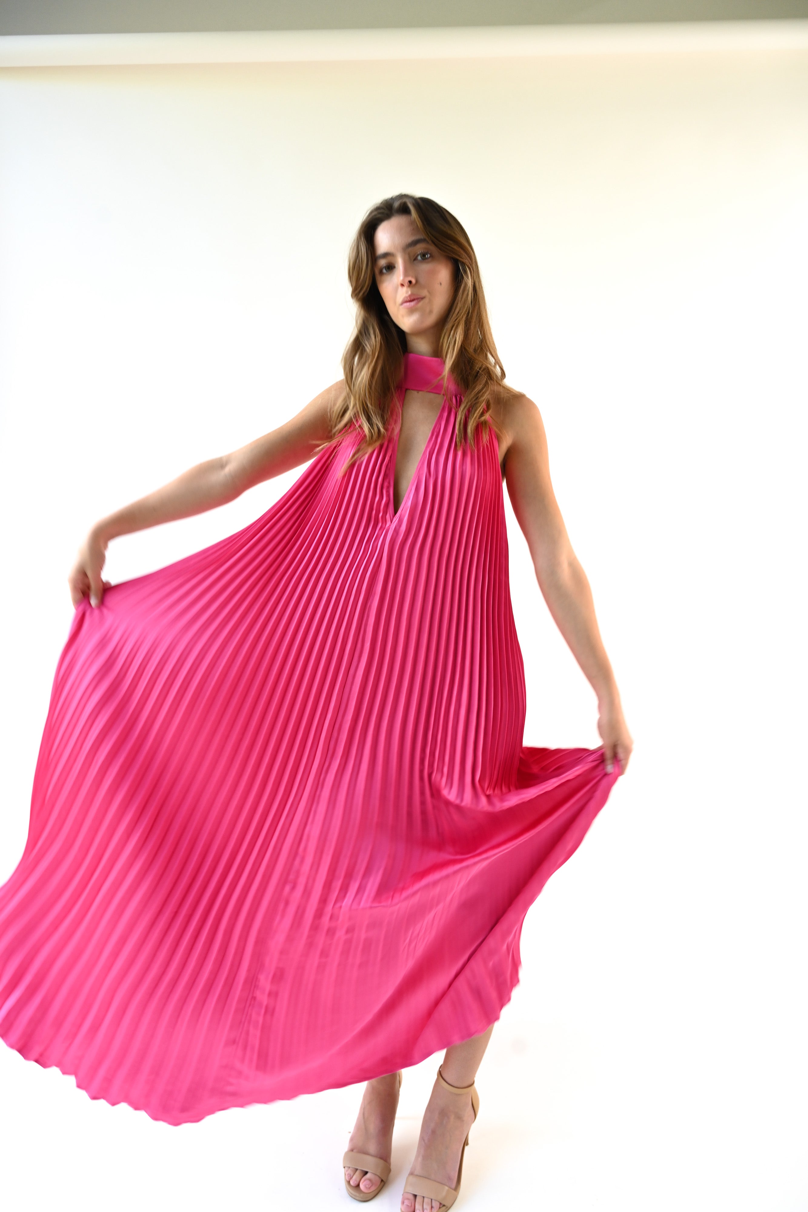 Valley Pleated Dress — Pink