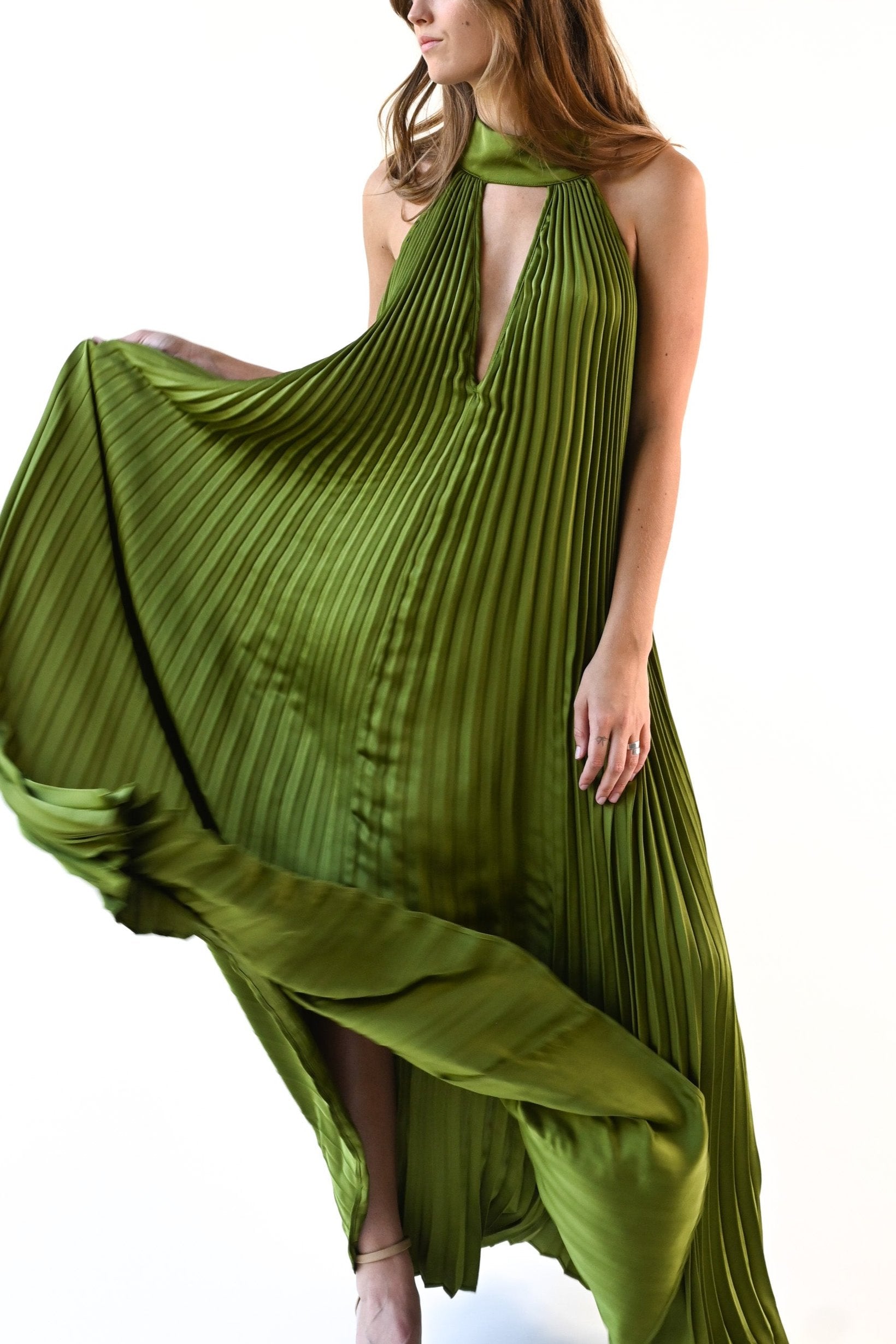 Valley Pleated Dress — Olive