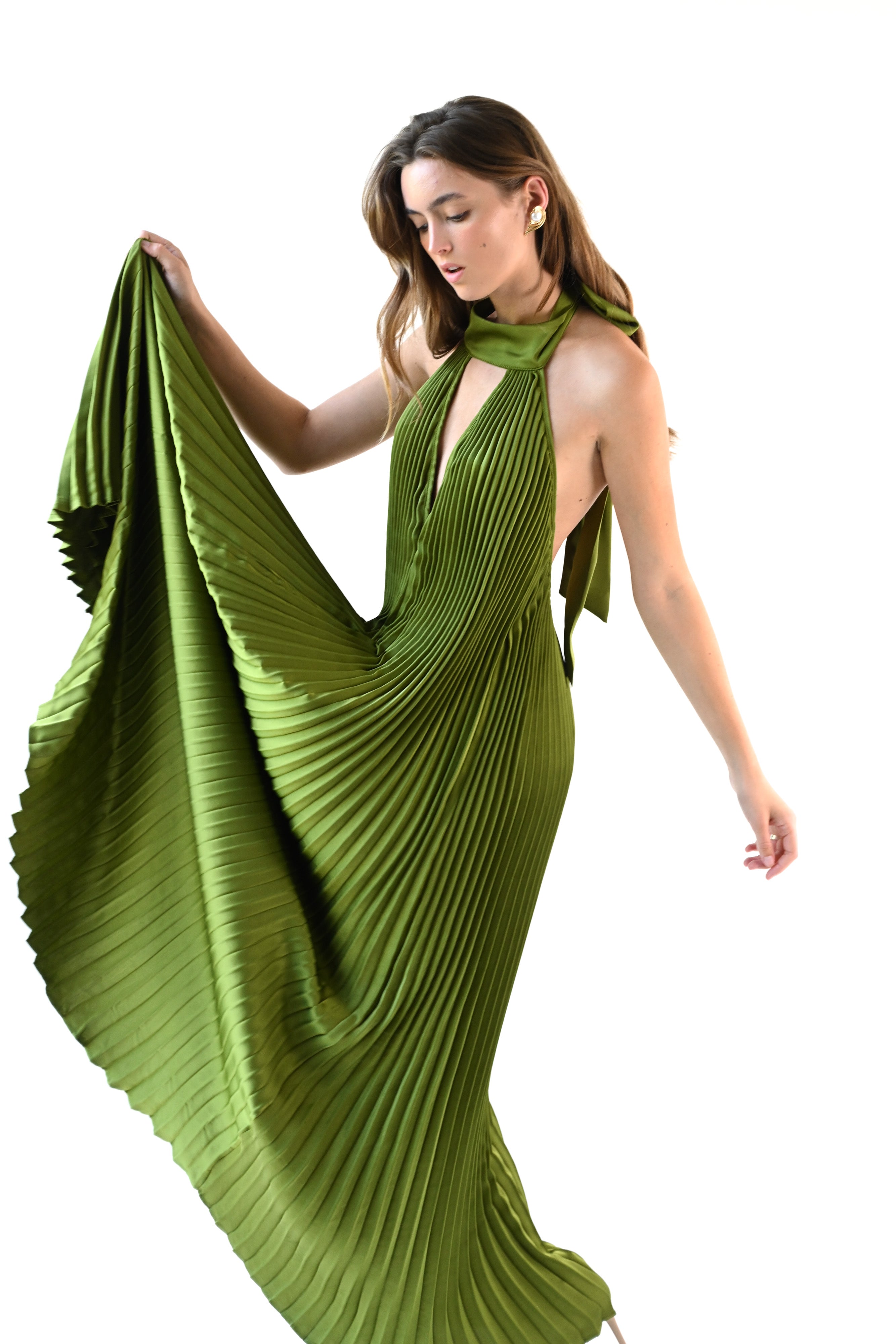 Valley Pleated Dress — Olive