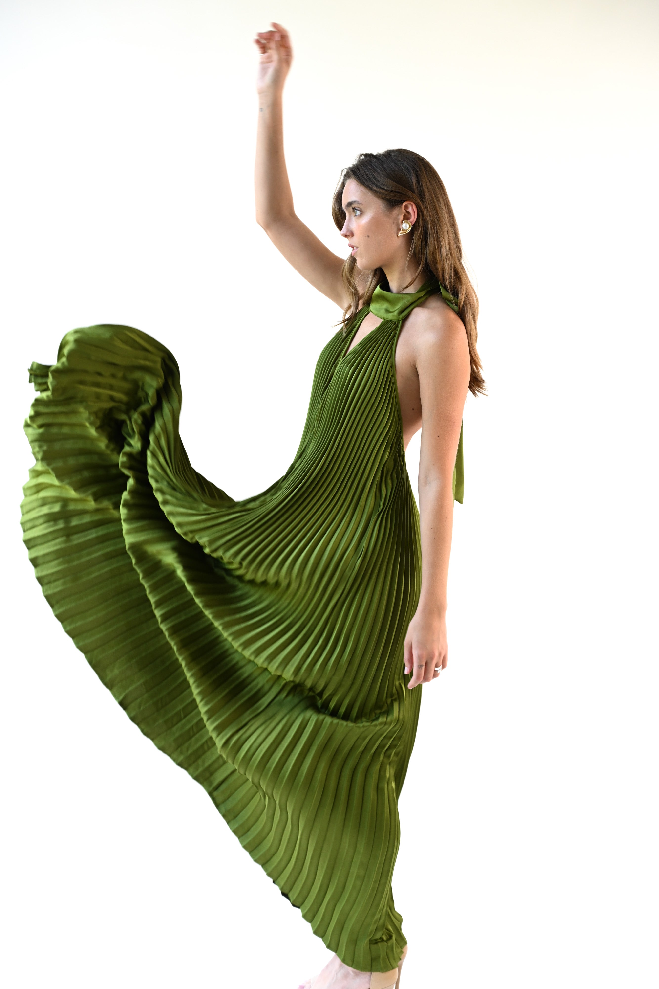 Valley Pleated Dress — Olive