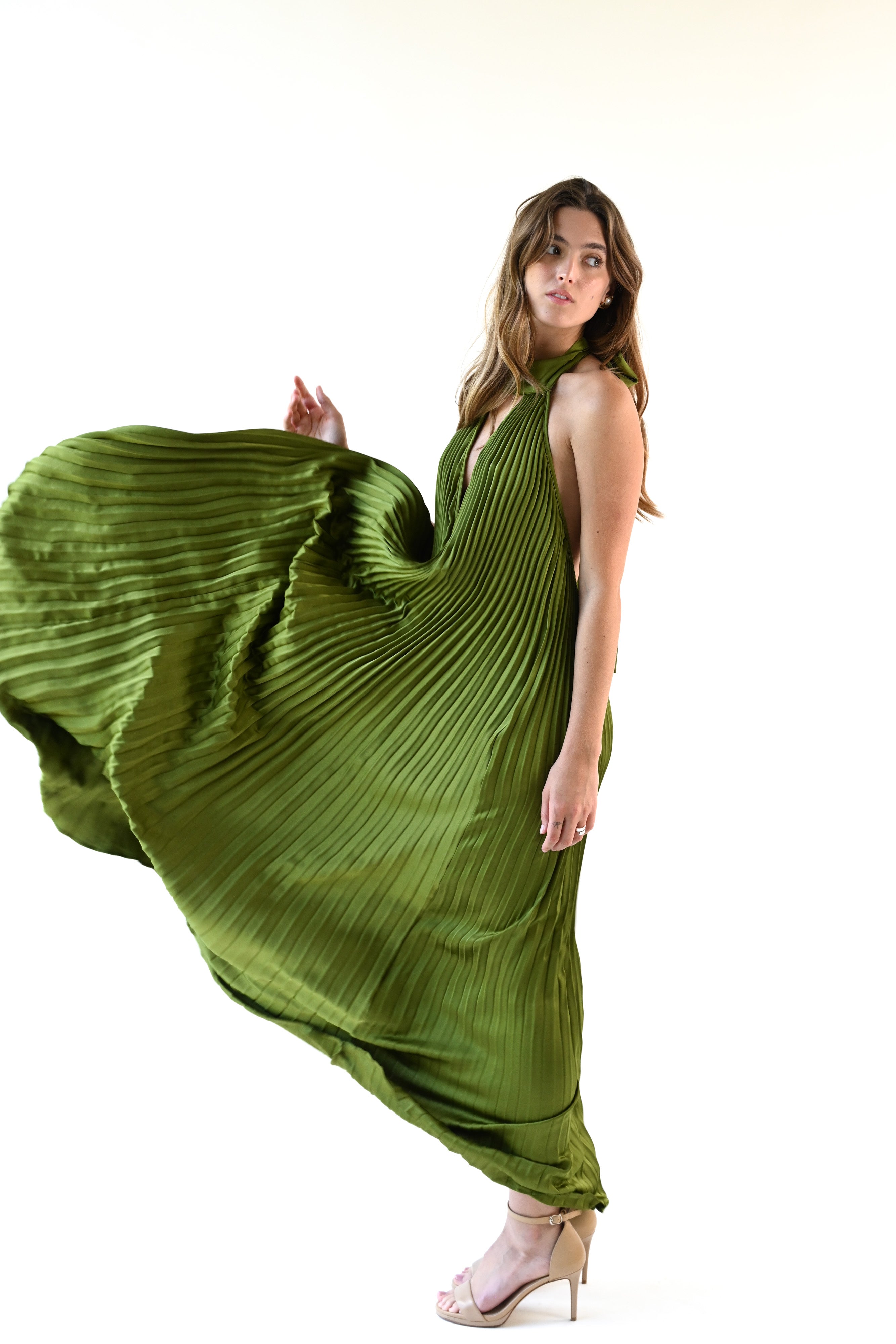 Valley Pleated Dress — Olive