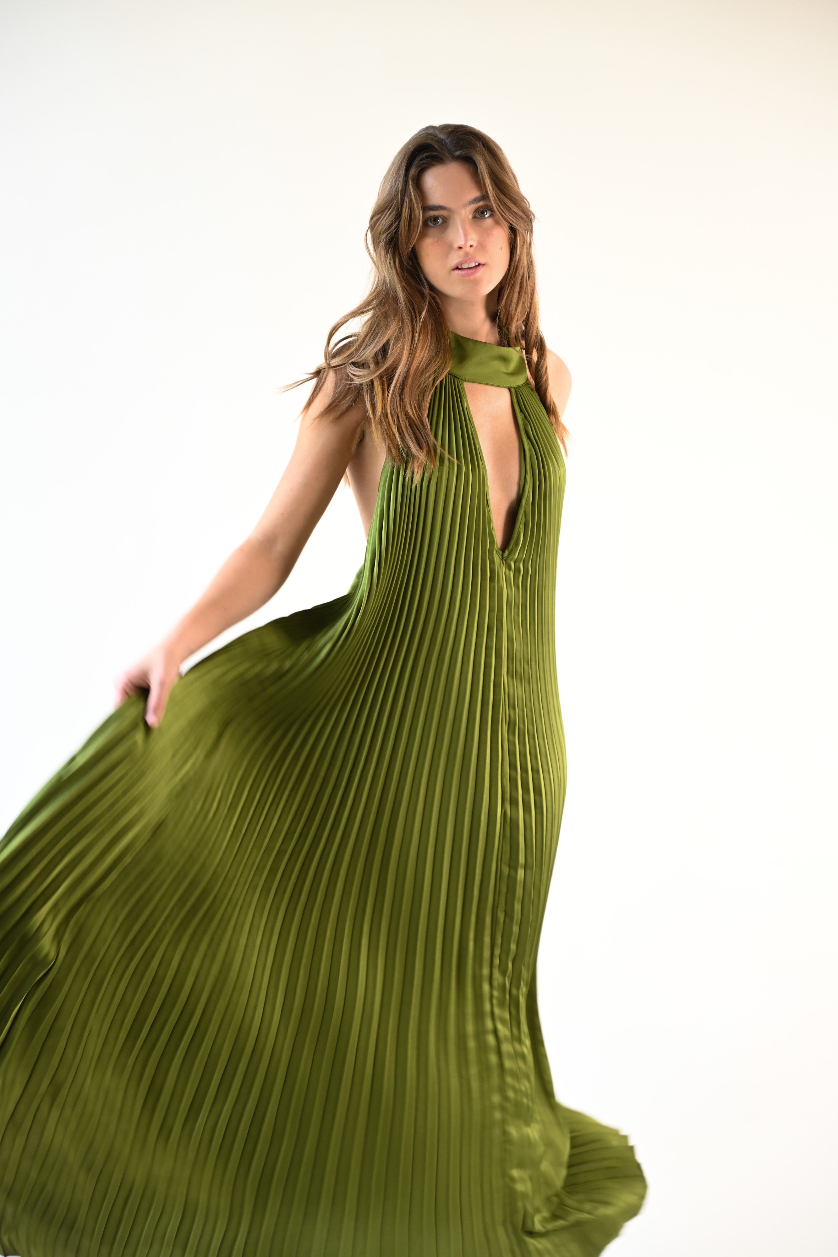 Valley Pleated Dress — Olive