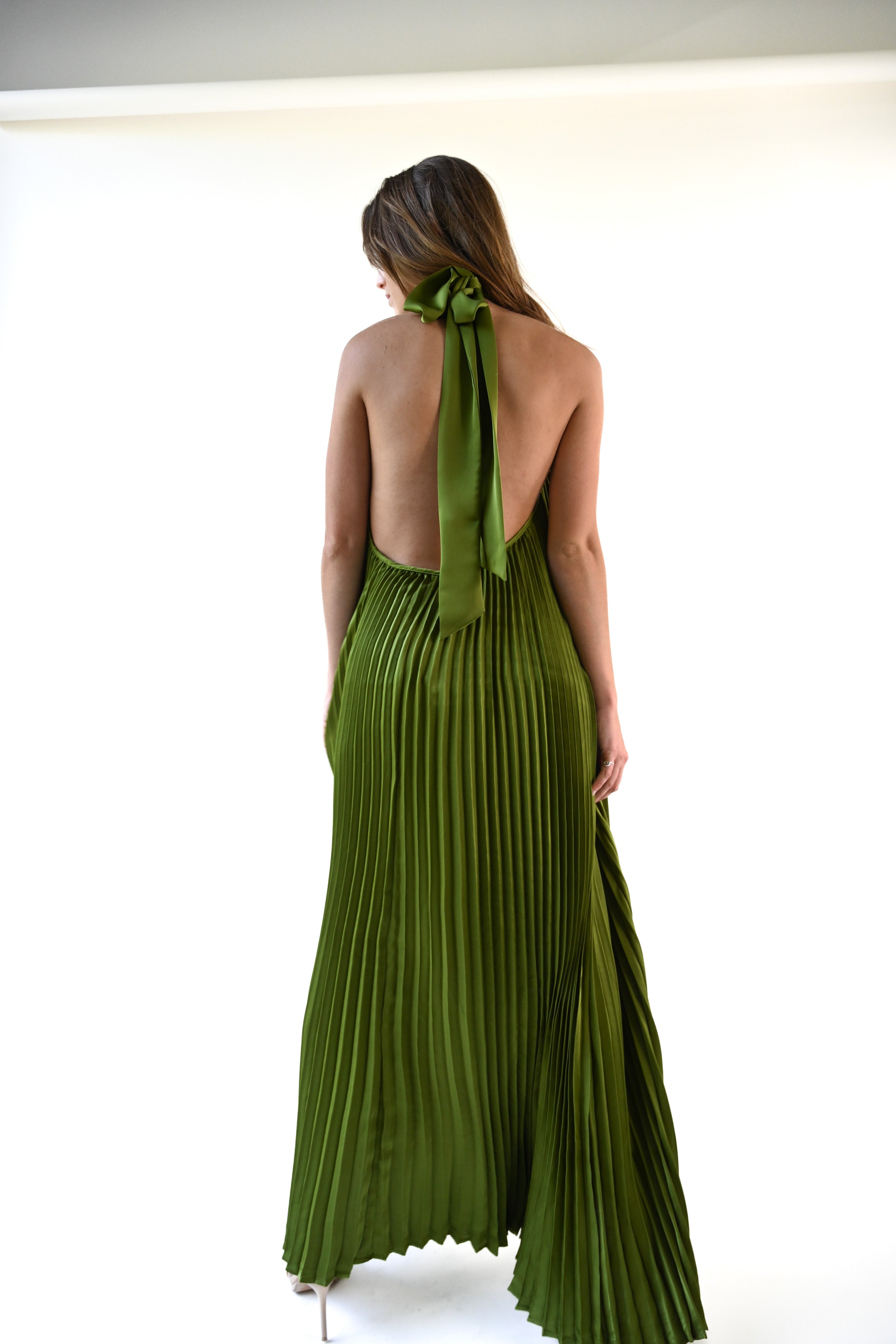 Valley Pleated Dress — Olive