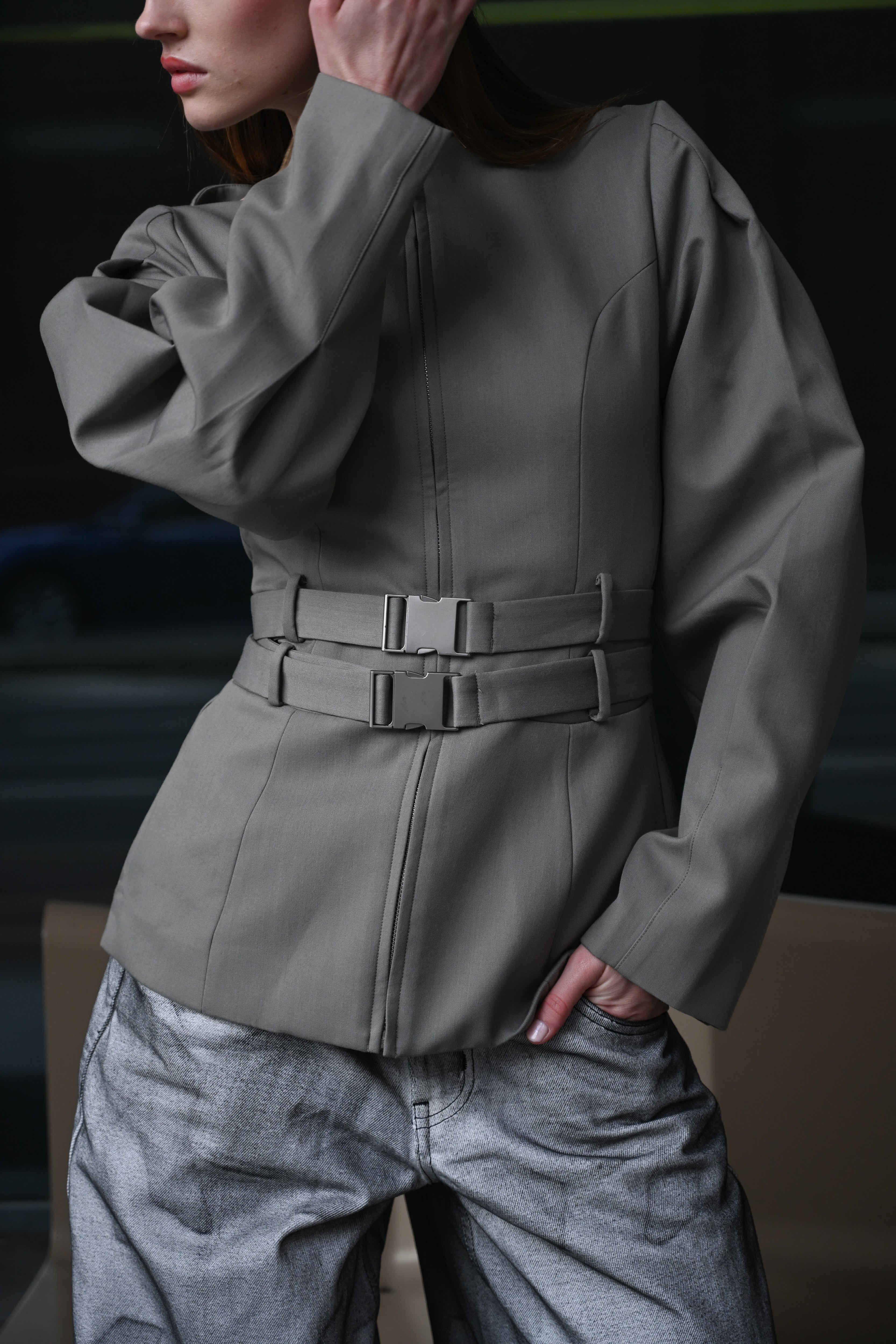 Vyana Belted Jacket — Slate