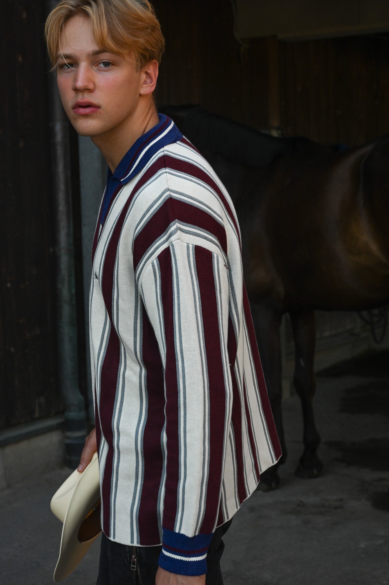 Racer Oversized Knit — Burgundy Stripe