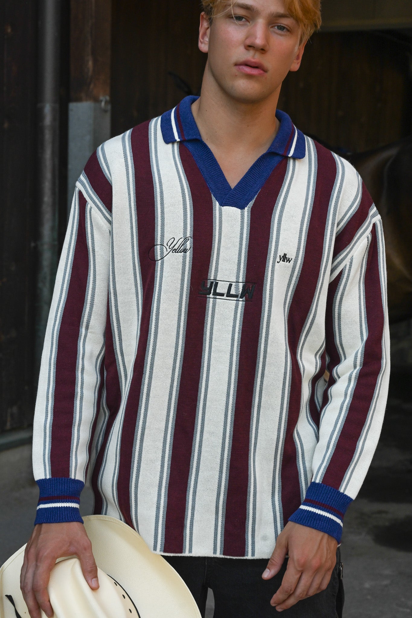 Racer Oversized Knit — Burgundy Stripe