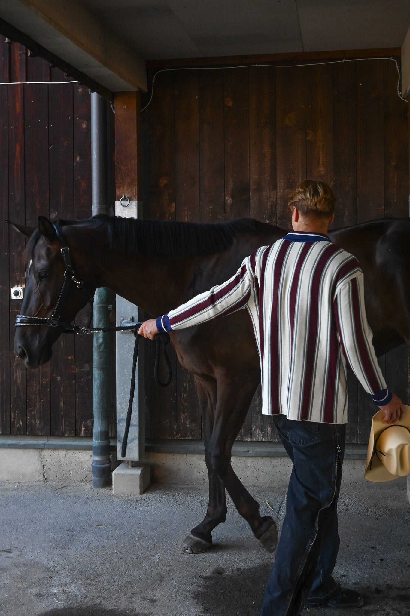 Racer Oversized Knit — Burgundy Stripe