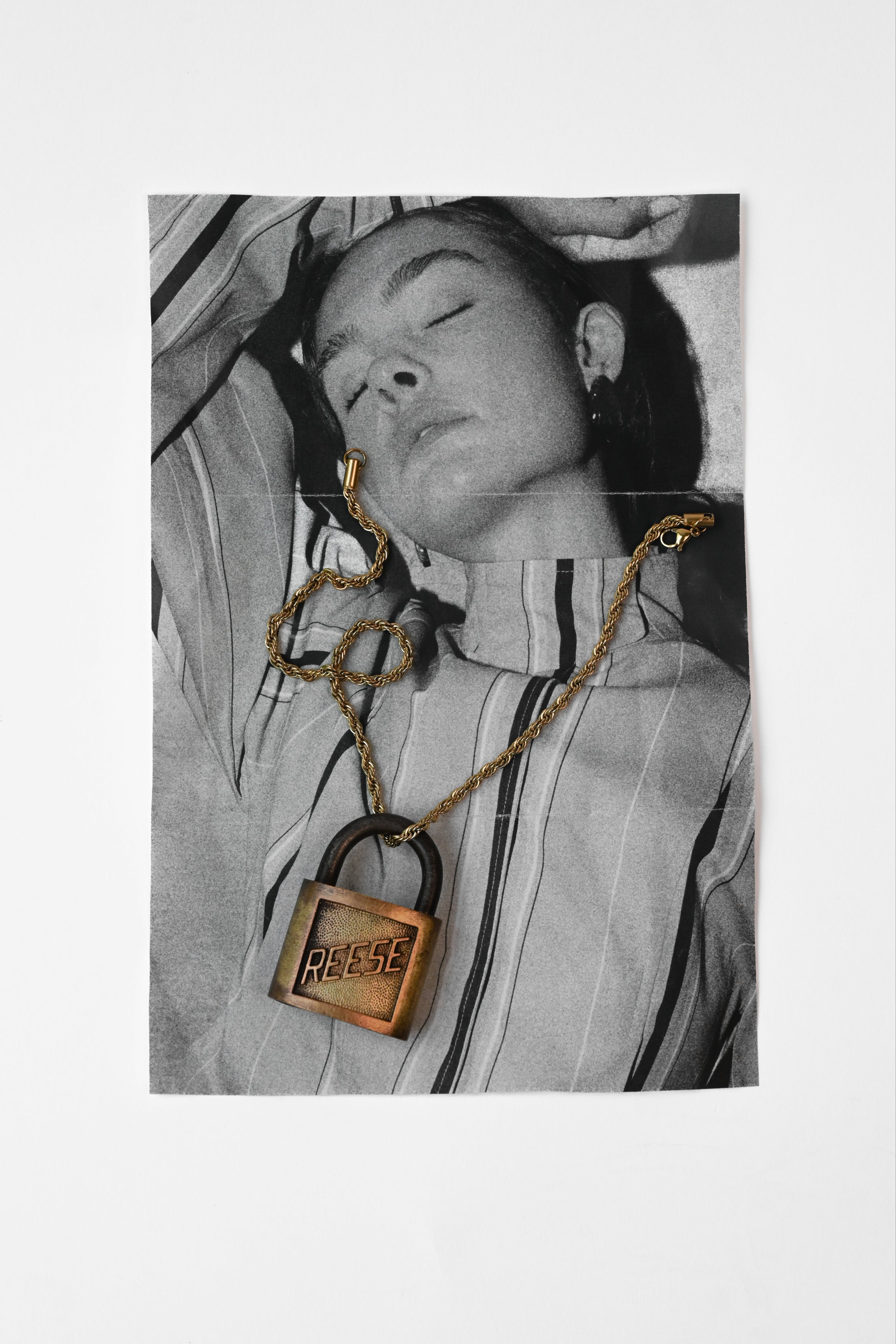 Upcycled Lock Necklace — Square Brass/Gold