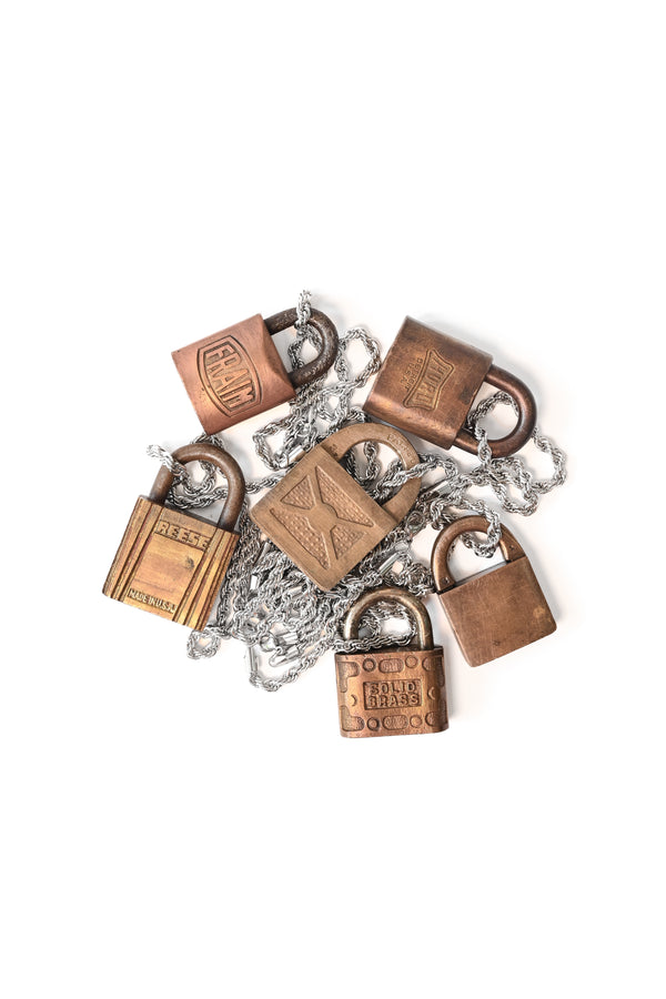 Upcycled Lock Necklace — Square Brass/Silver