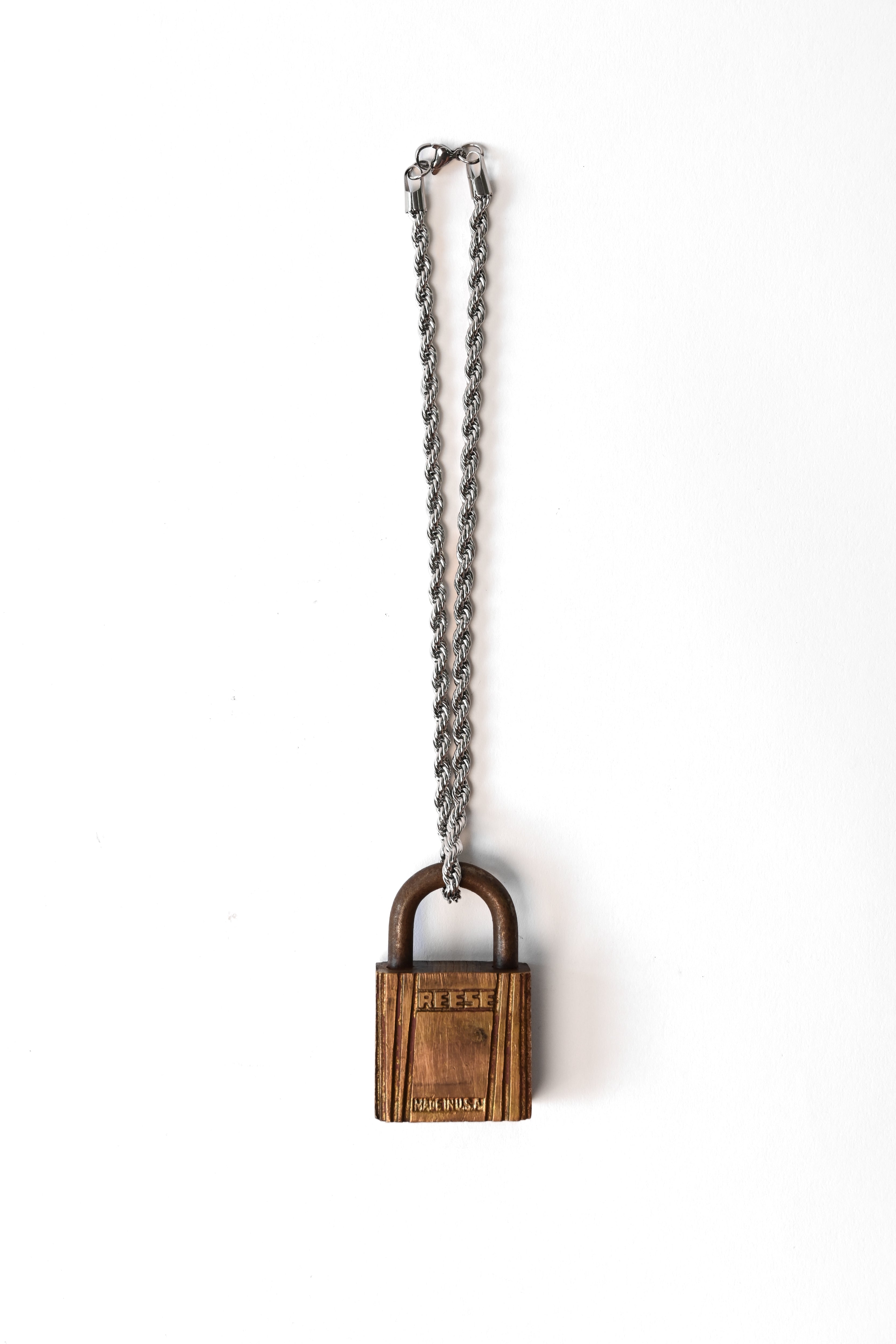 Upcycled Lock Necklace — Square Brass/Silver