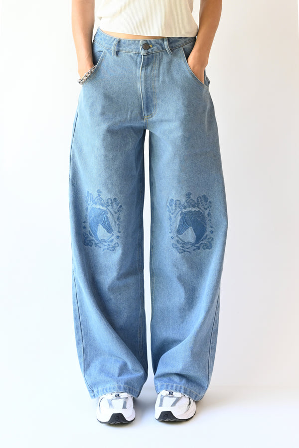 Bronco Embroidered Jeans — Light Wash