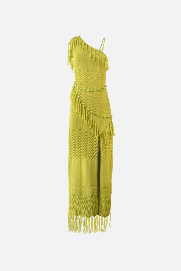 Frida Beaded Dress — Chartreuse