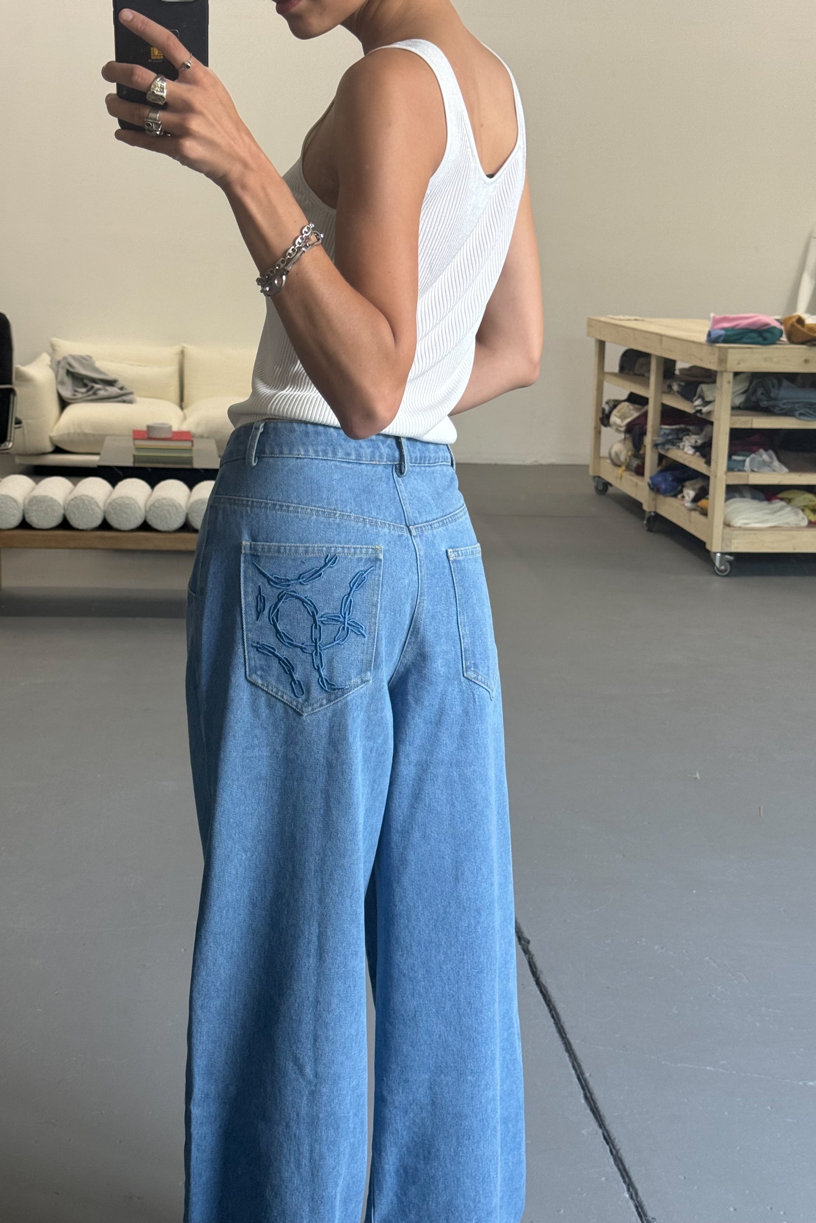 Bronco Embroidered Jeans — Light Wash (Preorder)