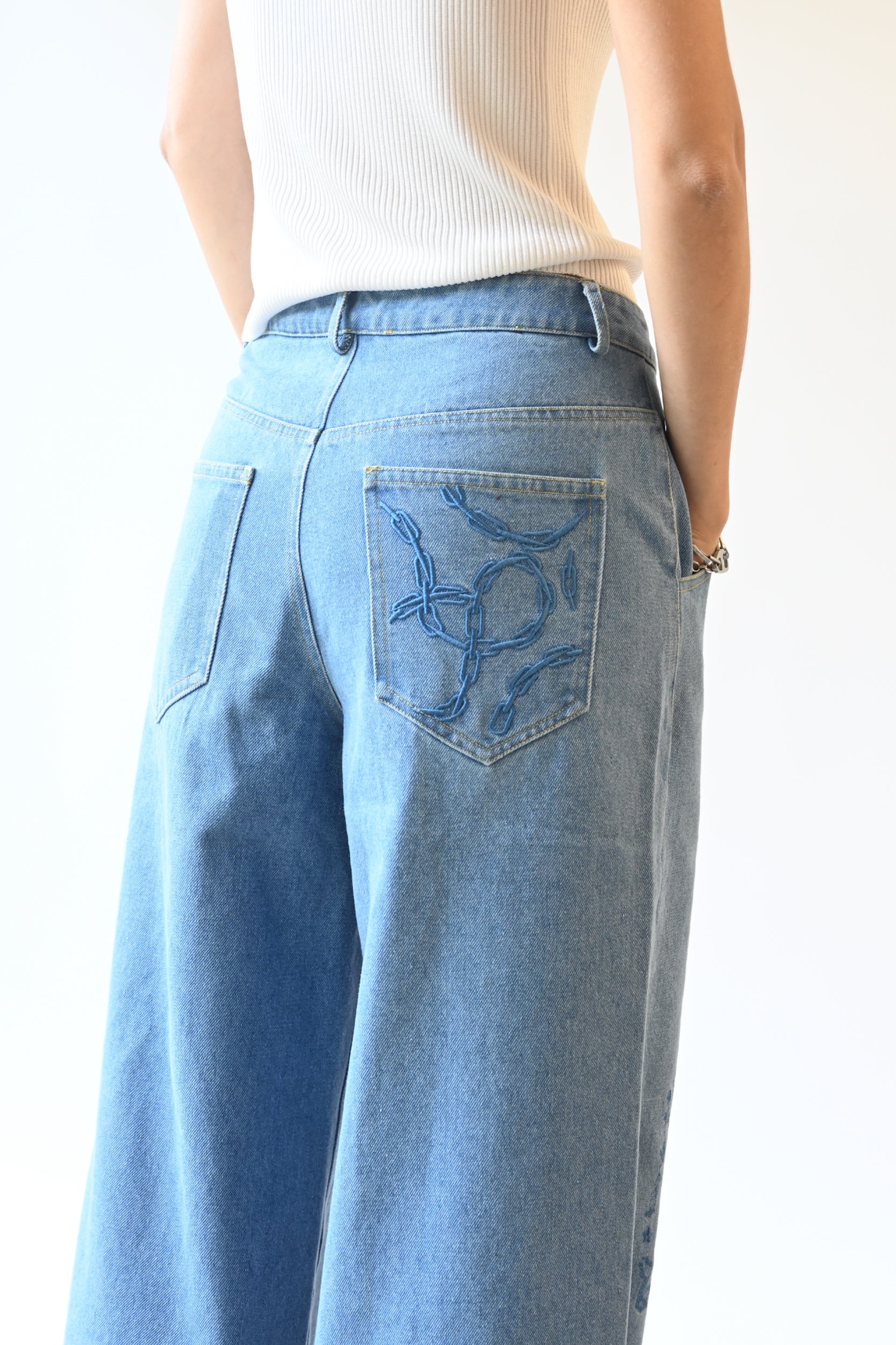 Bronco Embroidered Jeans — Light Wash (Preorder)