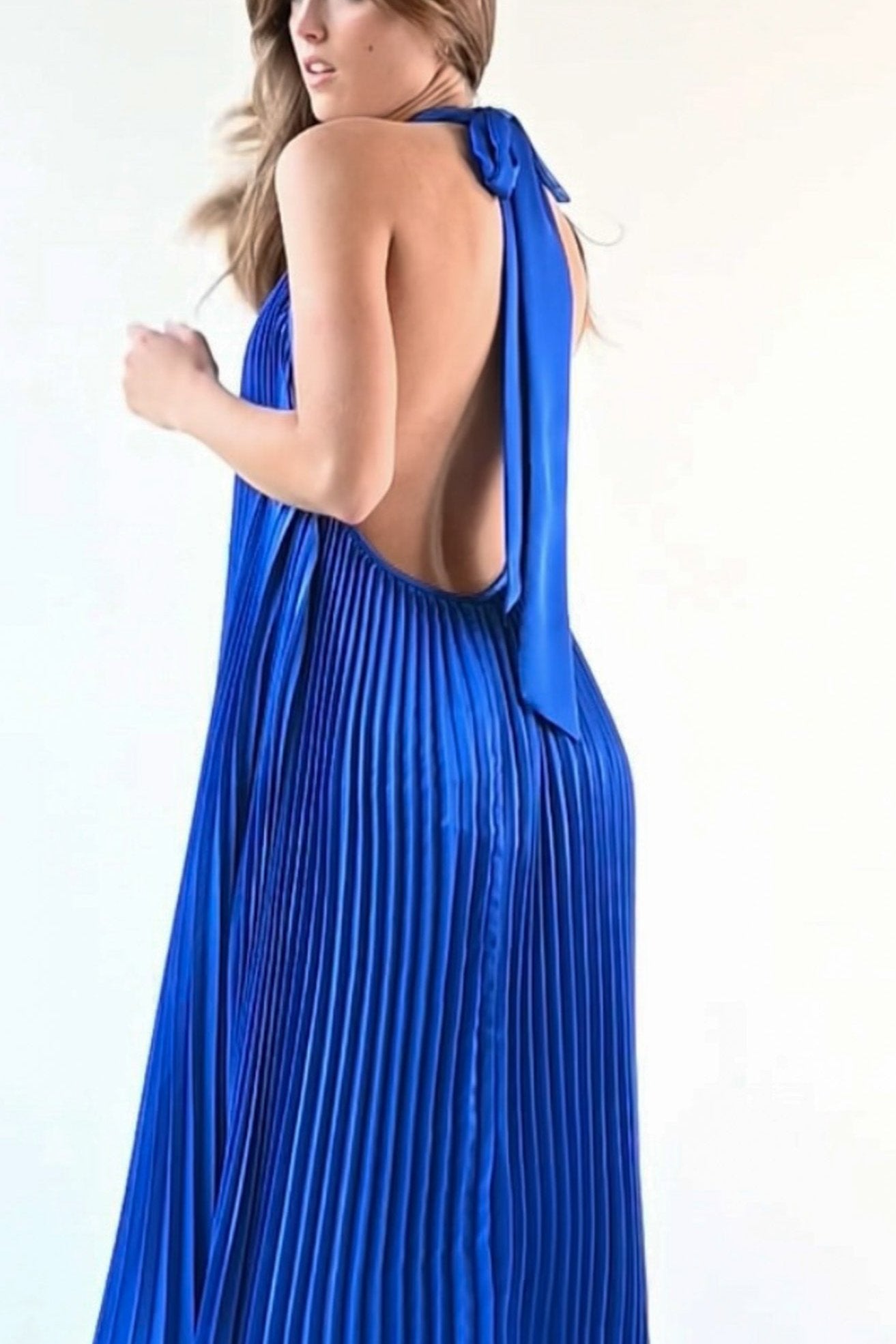 Valley Pleated Dress — Cobalt