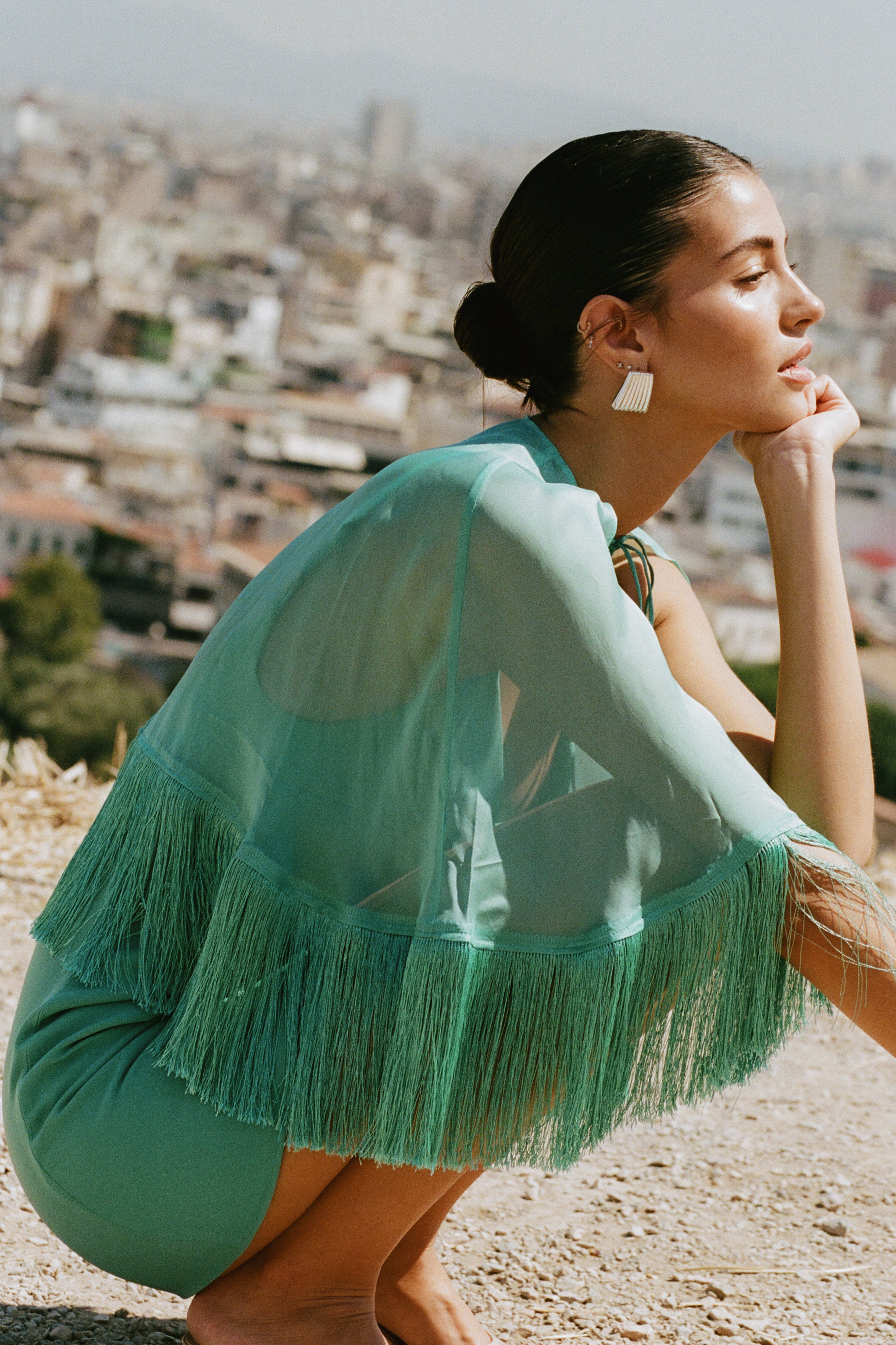 Callan Cape Dress — Teal
