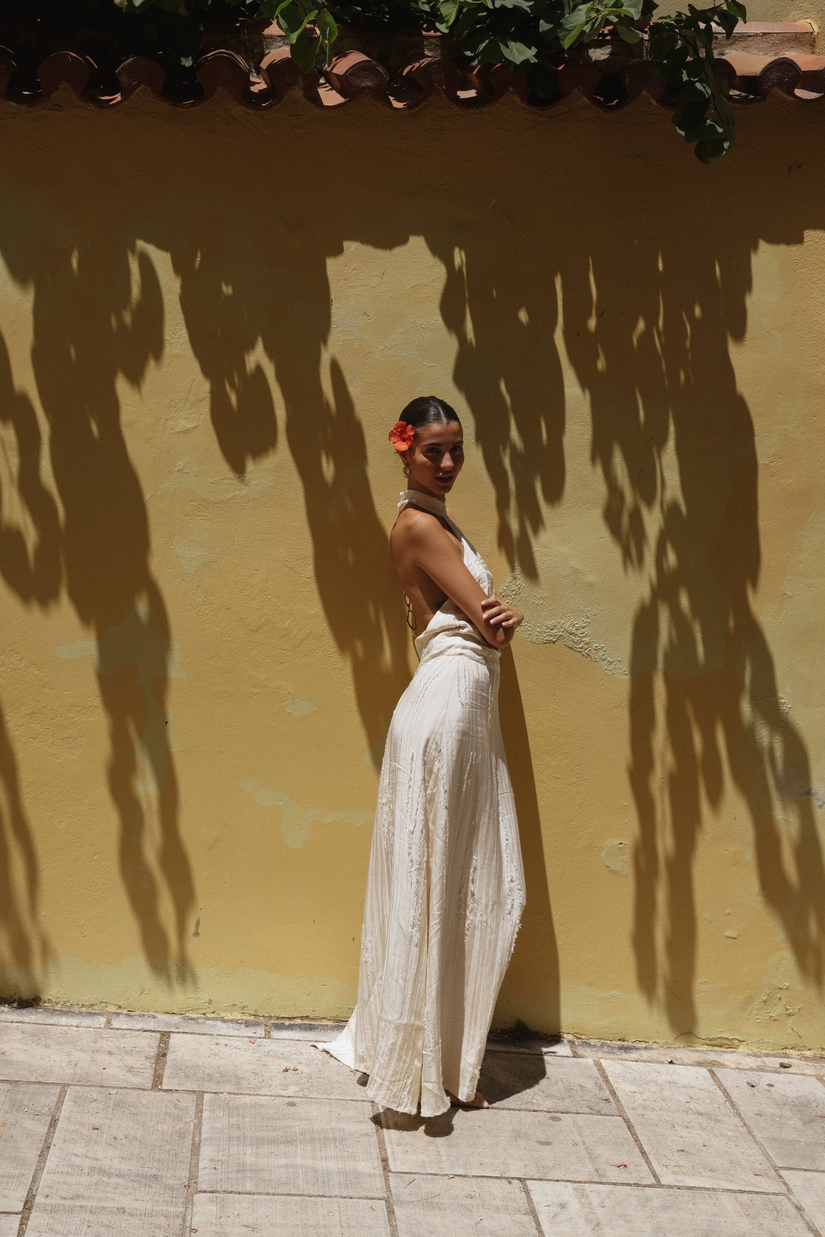 Palmetto Textured Dress — Ivory