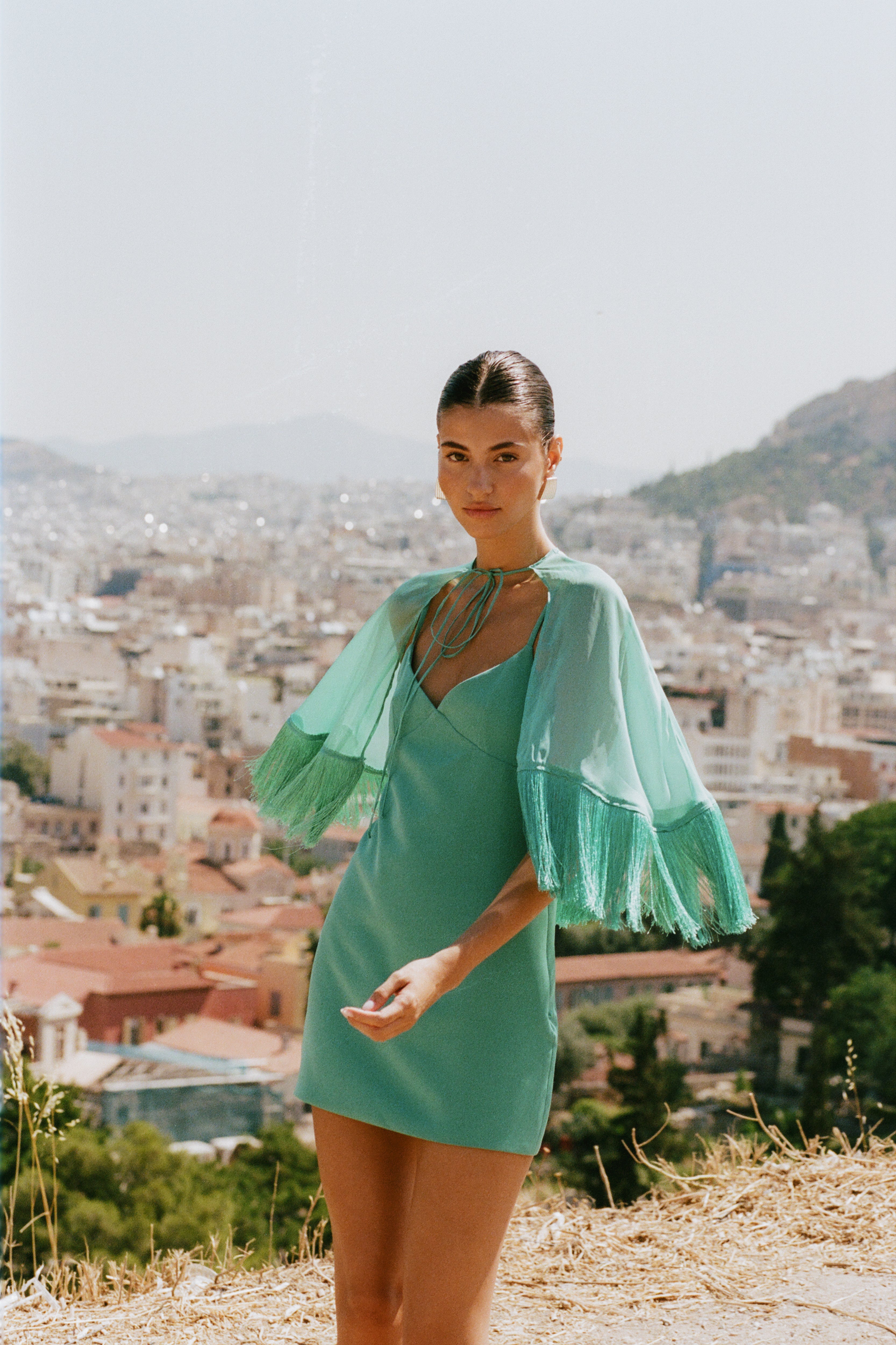Callan Cape Dress Teal
