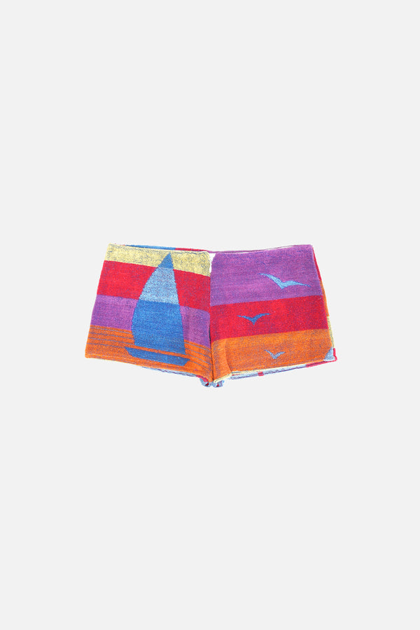 Towel Upcycled Mini Shorts — Marina Stripe