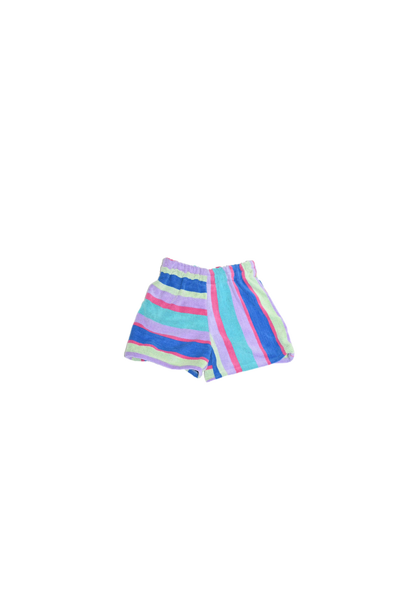 Towel Upcycled Shorts — Purple Stripe