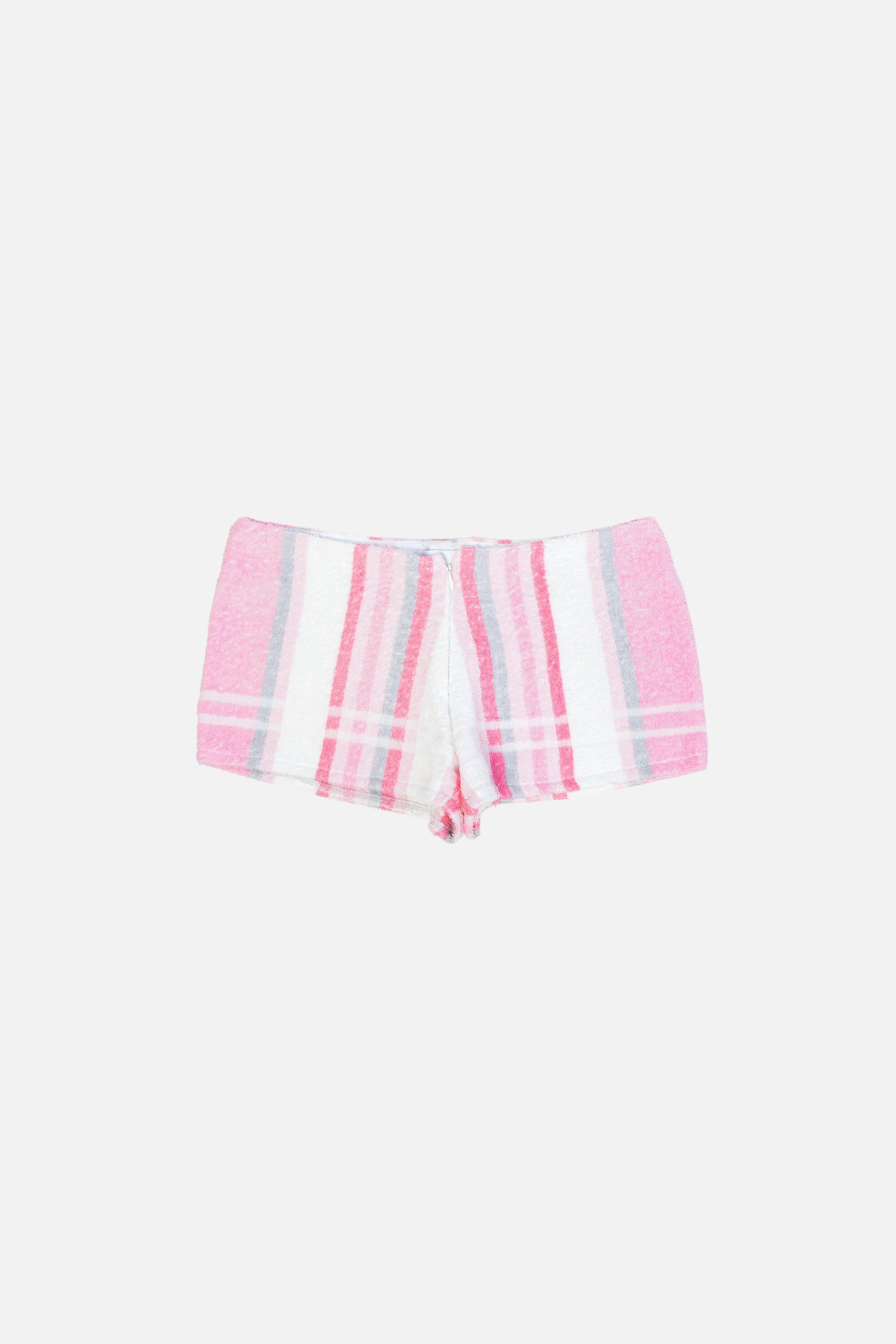 Towel Upcycled Mini Shorts — Pink Stripe