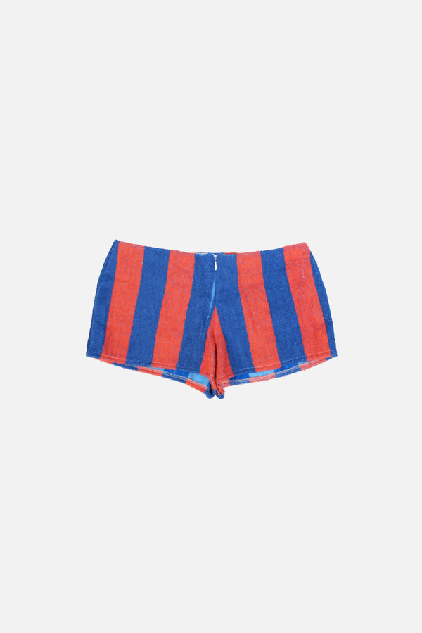 Towel Upcycled Mini Shorts — Bold Stripe