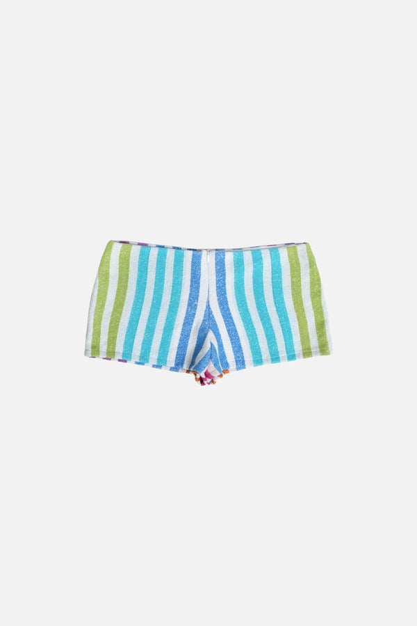 Towel Upcycled Mini Shorts — Rainbow Stripe
