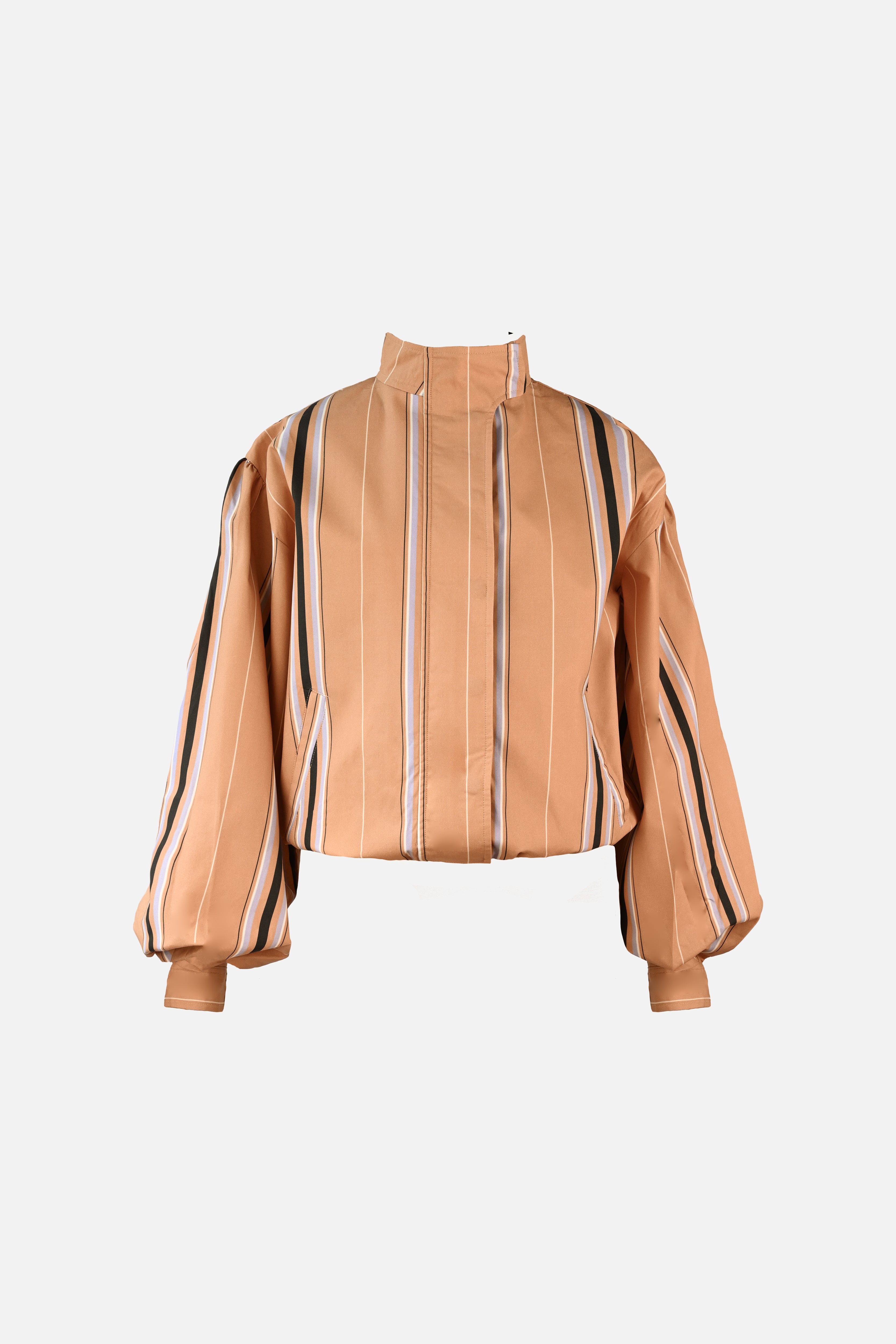 Stacy Cotton Boxy Jacket — Camel Striped