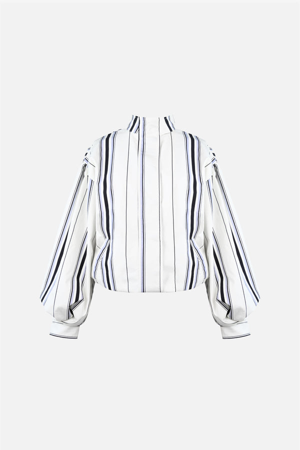 Stacy Cotton Boxy Jacket — Offwhite Striped