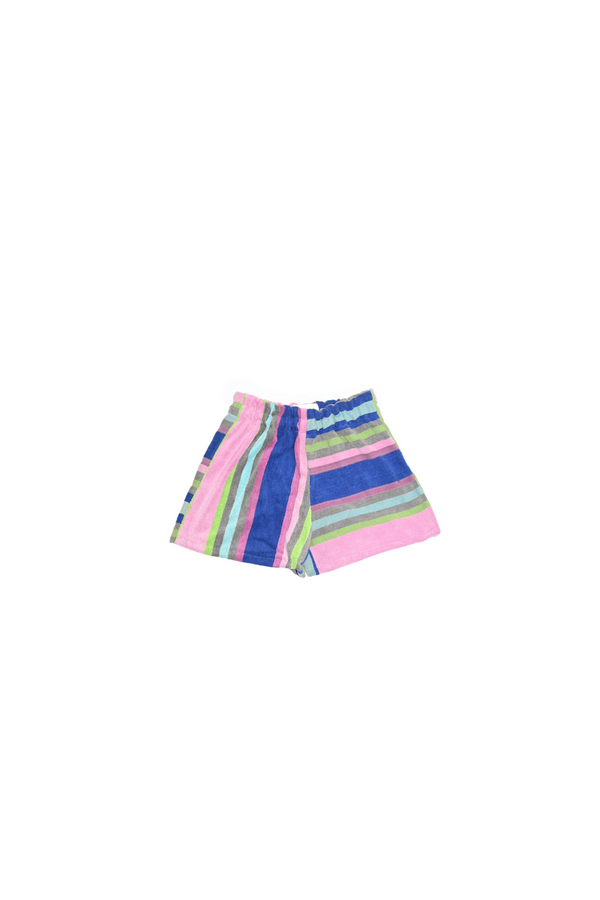 Towel Upcycled Shorts — Pink Blue Stripe