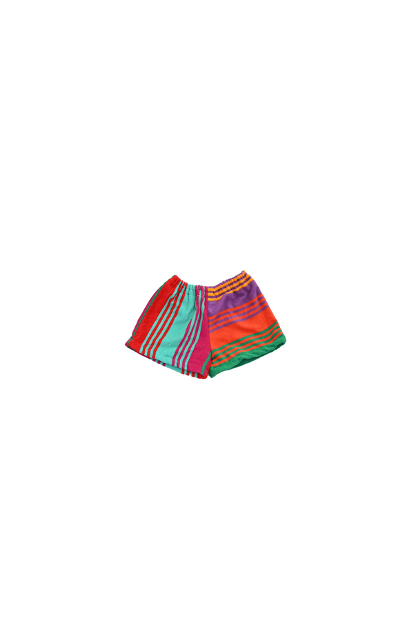 Towel Upcycled Shorts — Retro Stripe