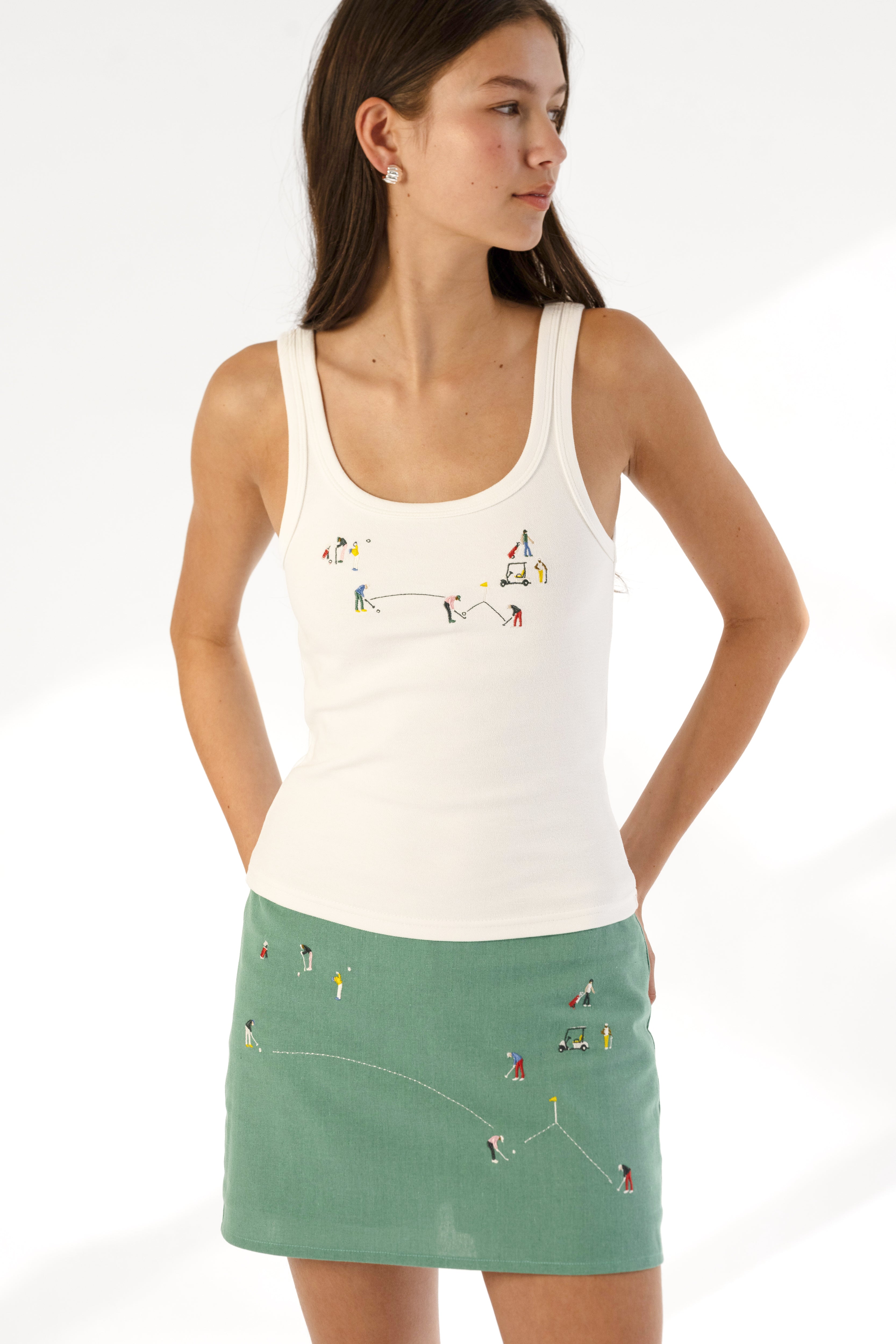 Golf Scene Linen Skort