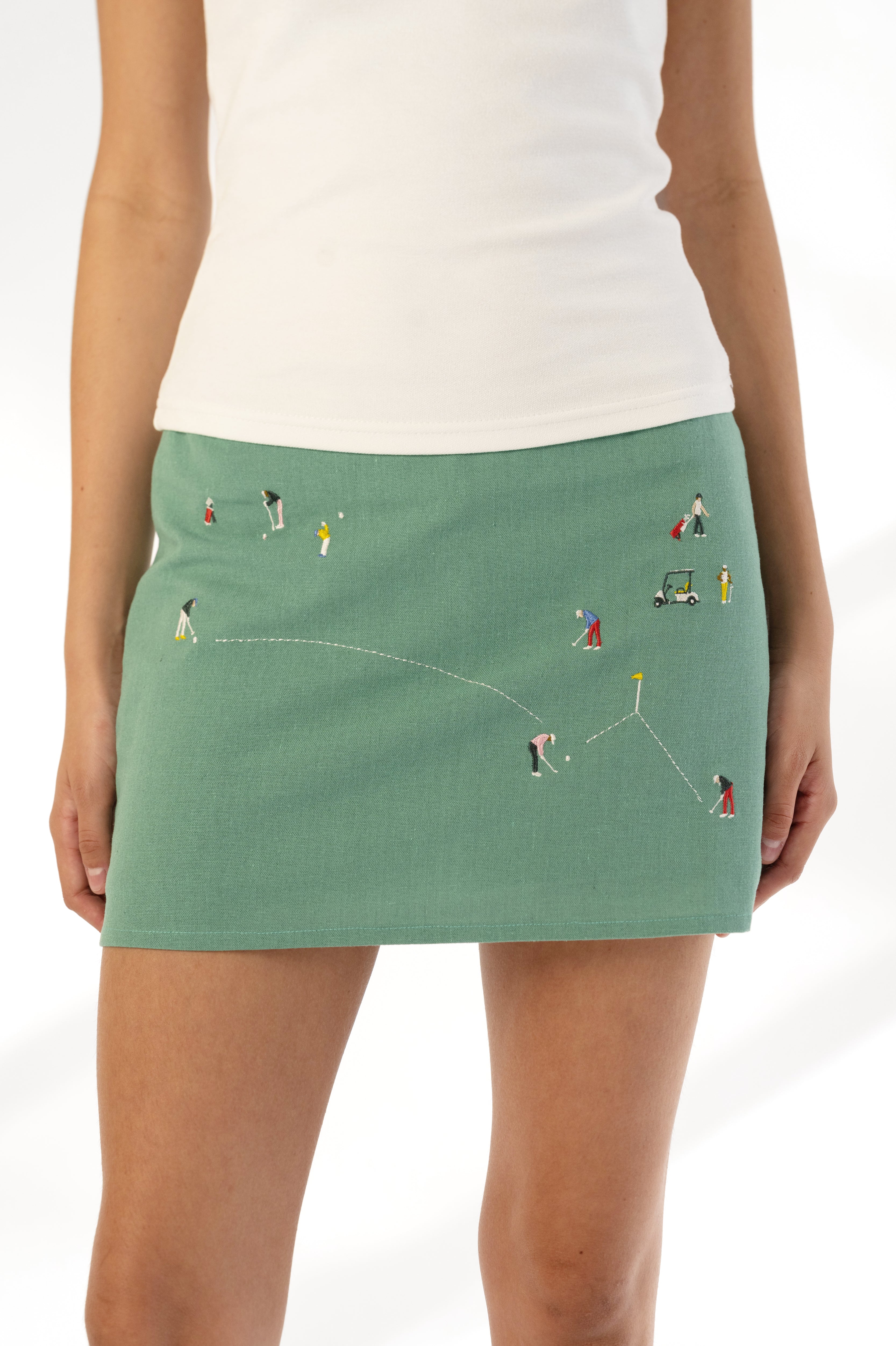 Golf Scene Linen Skort