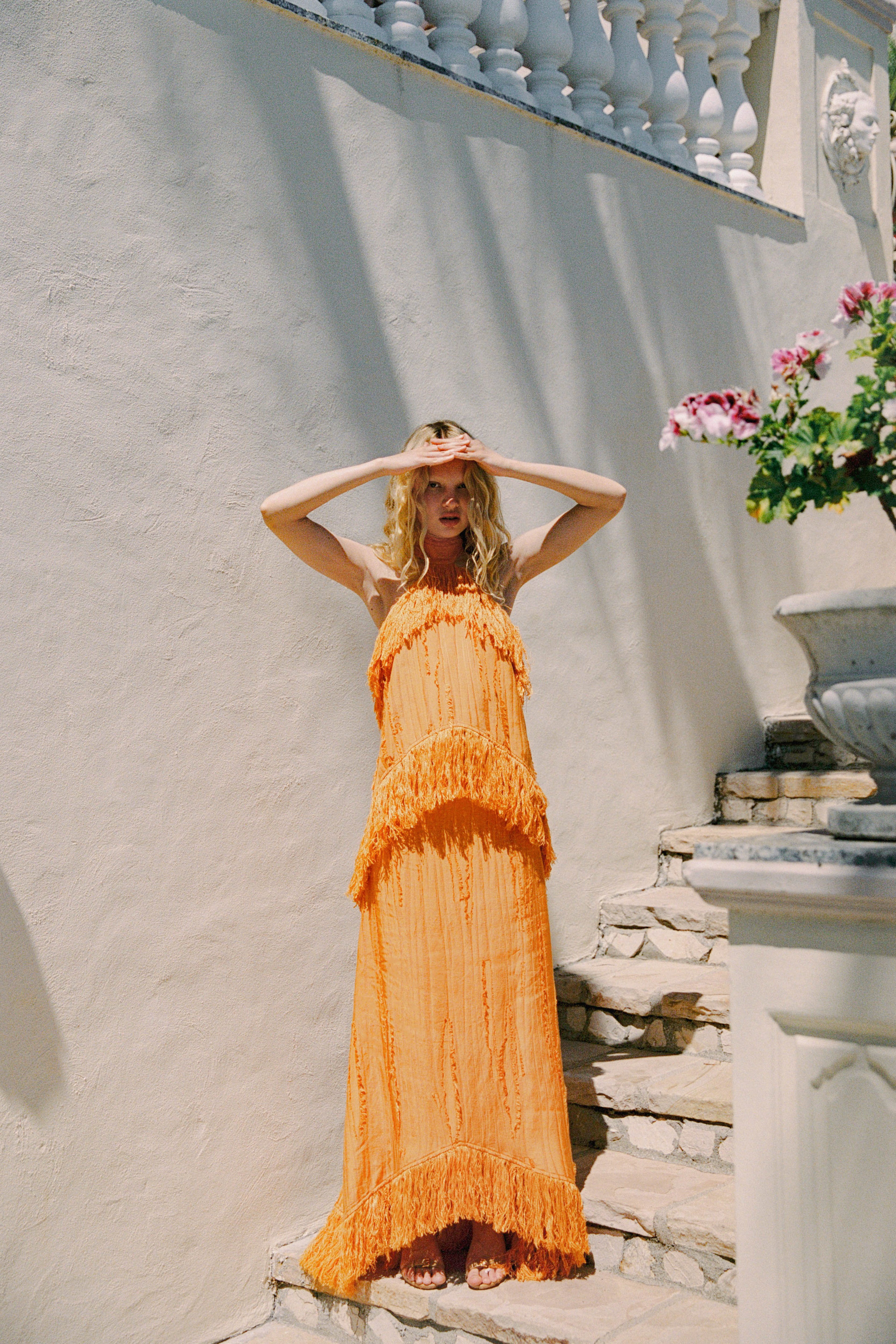 Lennie Fringe Skirt in Orange, view 2
