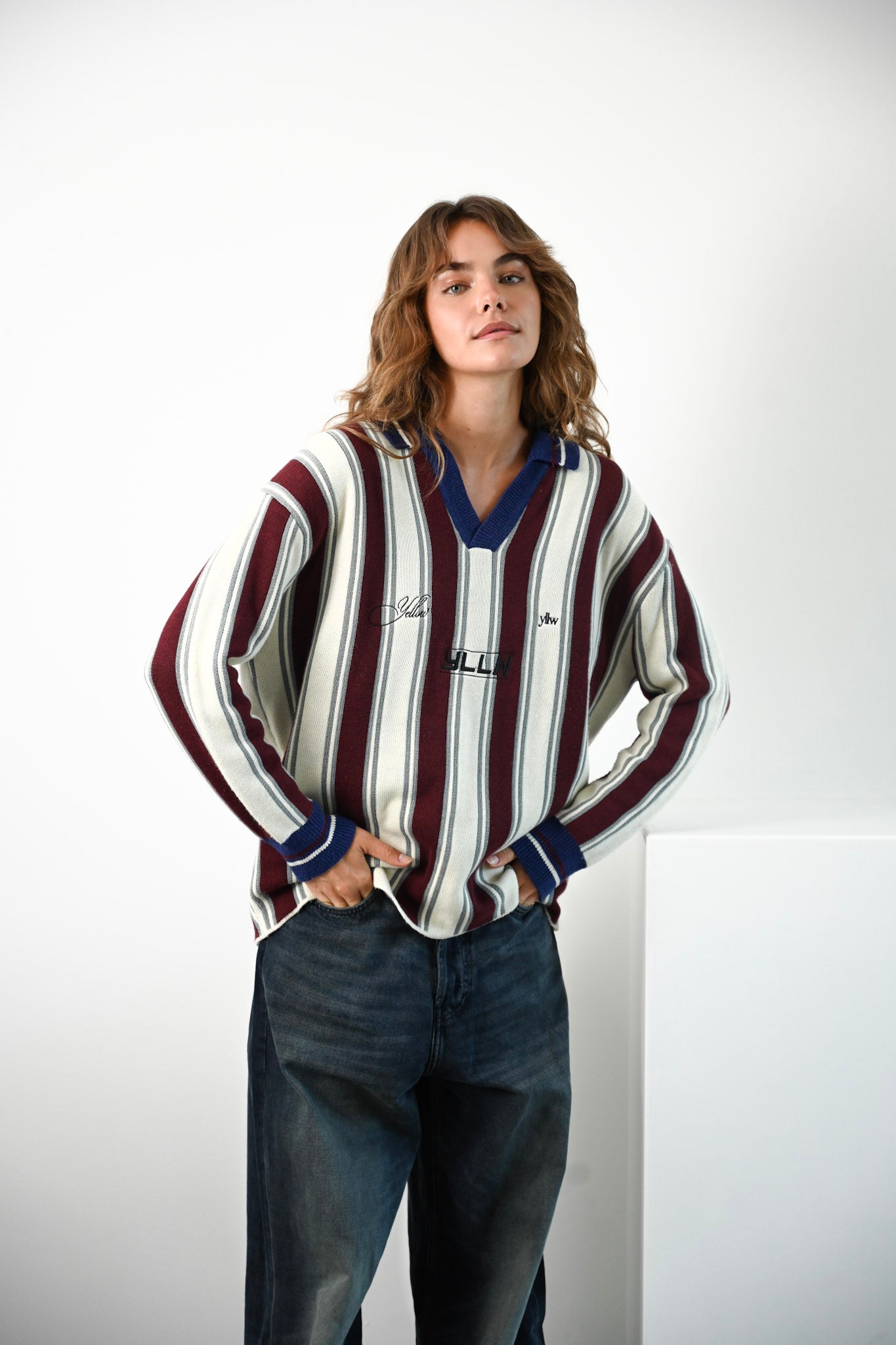 Racer Oversized Knit — Burgundy Stripe