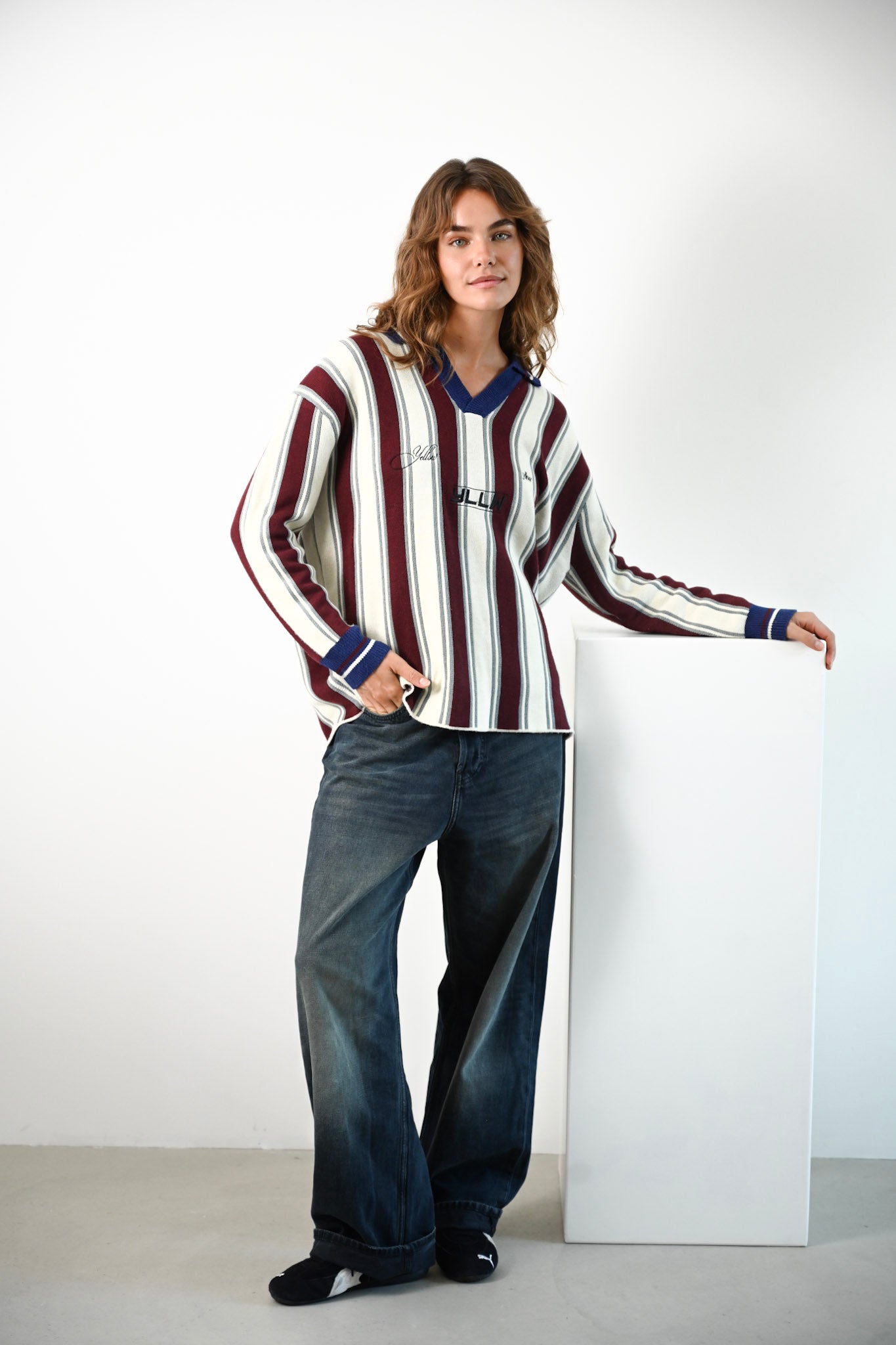 Racer Oversized Knit — Burgundy Stripe