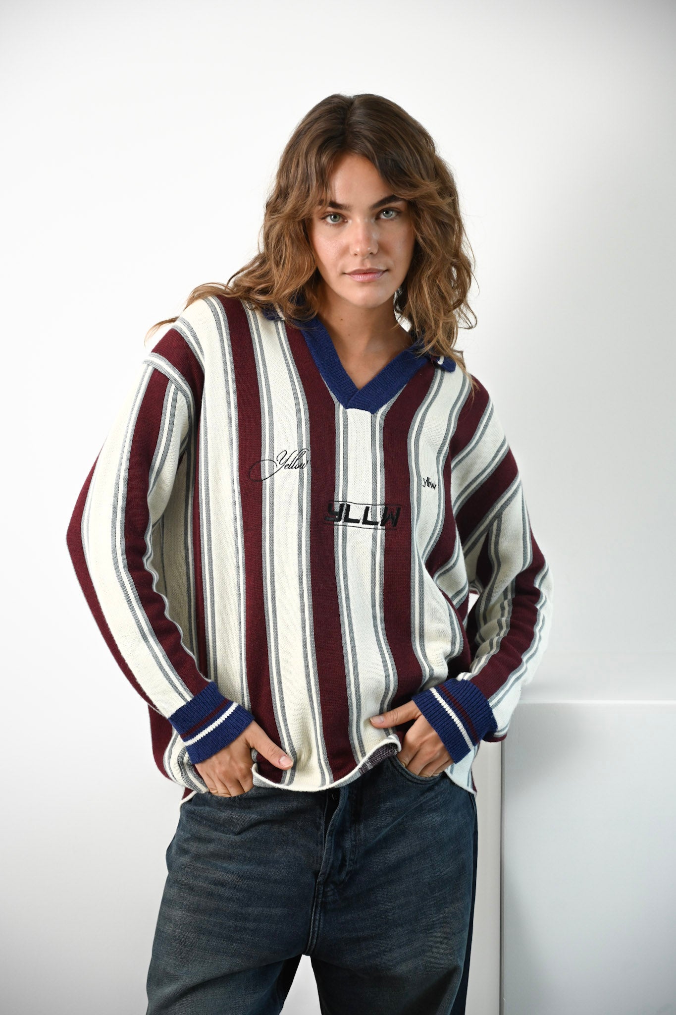 Racer Oversized Knit — Burgundy Stripe