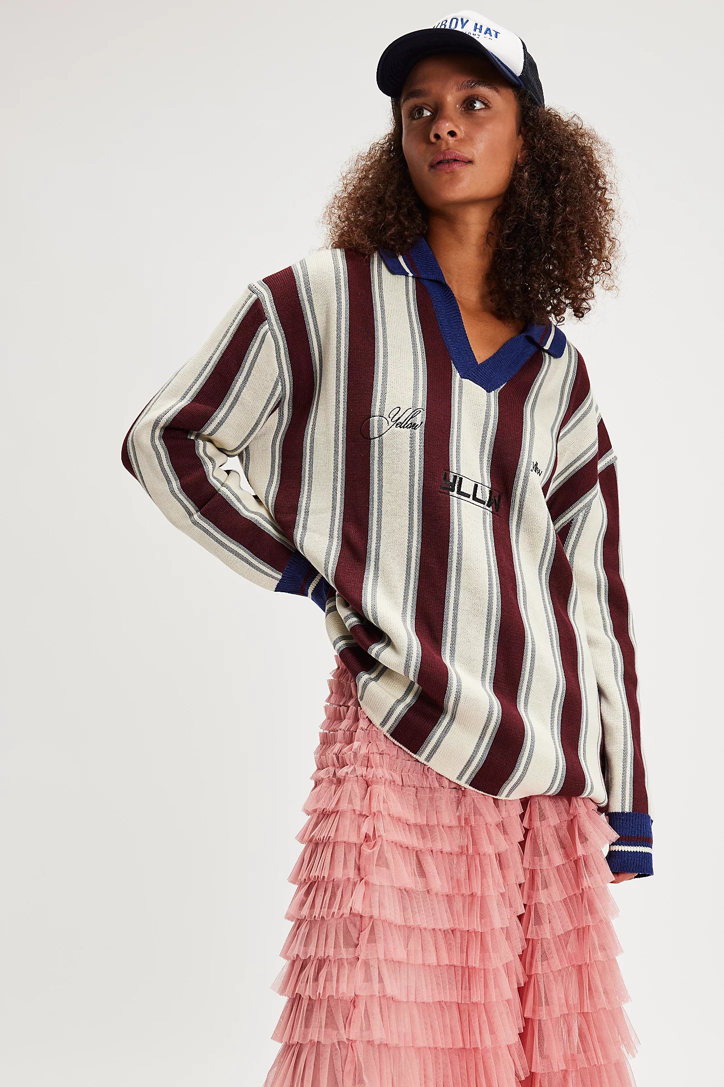 Racer Oversized Knit — Burgundy Stripe