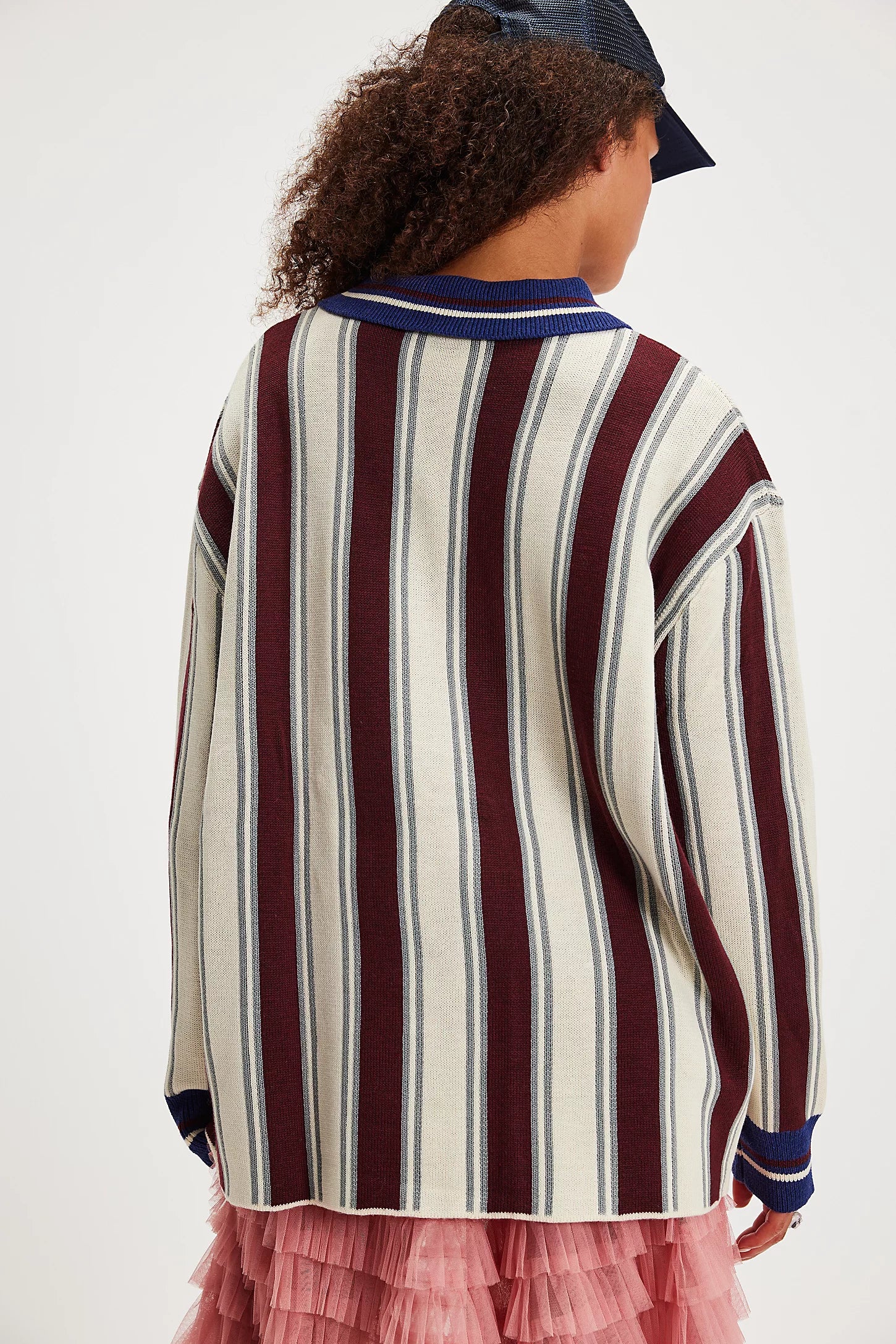 Racer Oversized Knit — Burgundy Stripe