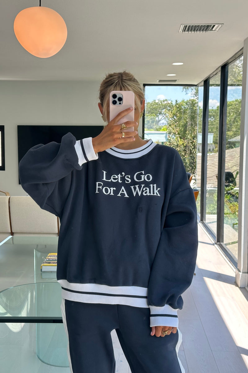 Let’s Go For A Walk Oversized Sweatshirt — Navy