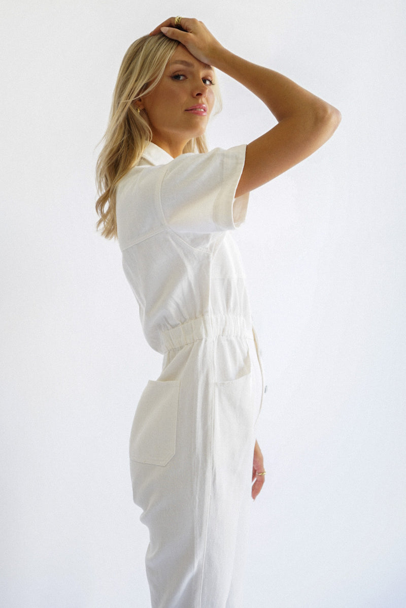Dania Collared Utility Jumpsuit — Ivory