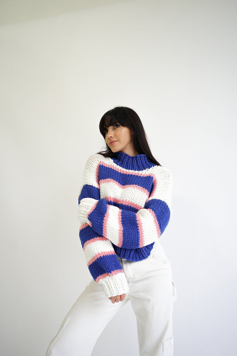 Zora Chunky Striped Sweater — Blue/Pink