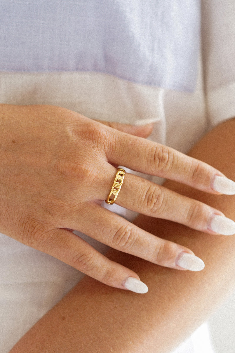 Natalie Figaro Chain Ring — 14K Gold Plated