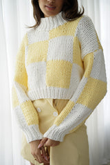 Zora Chunky Checkered Sweater — Yellow